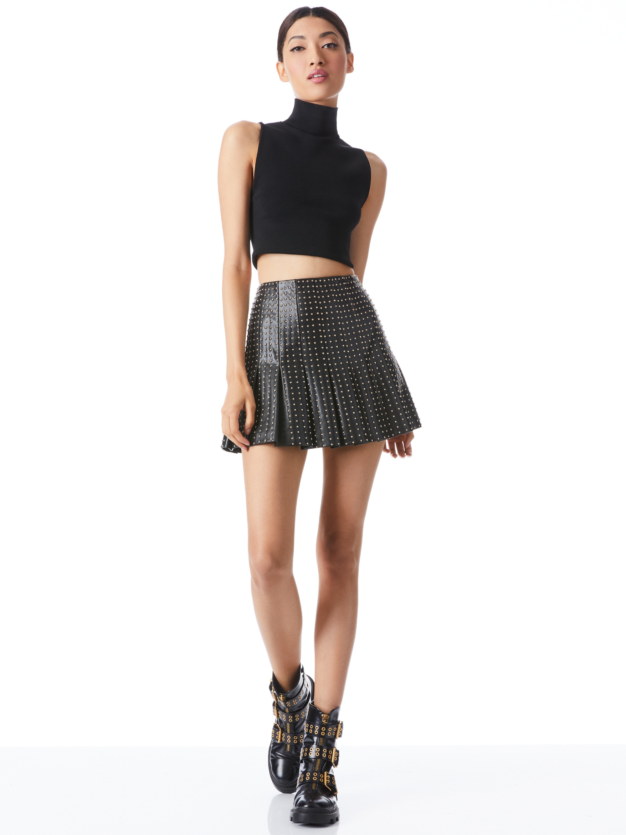 CARTER VEGAN LEATHER STUDDED MINI SKIRT - 4