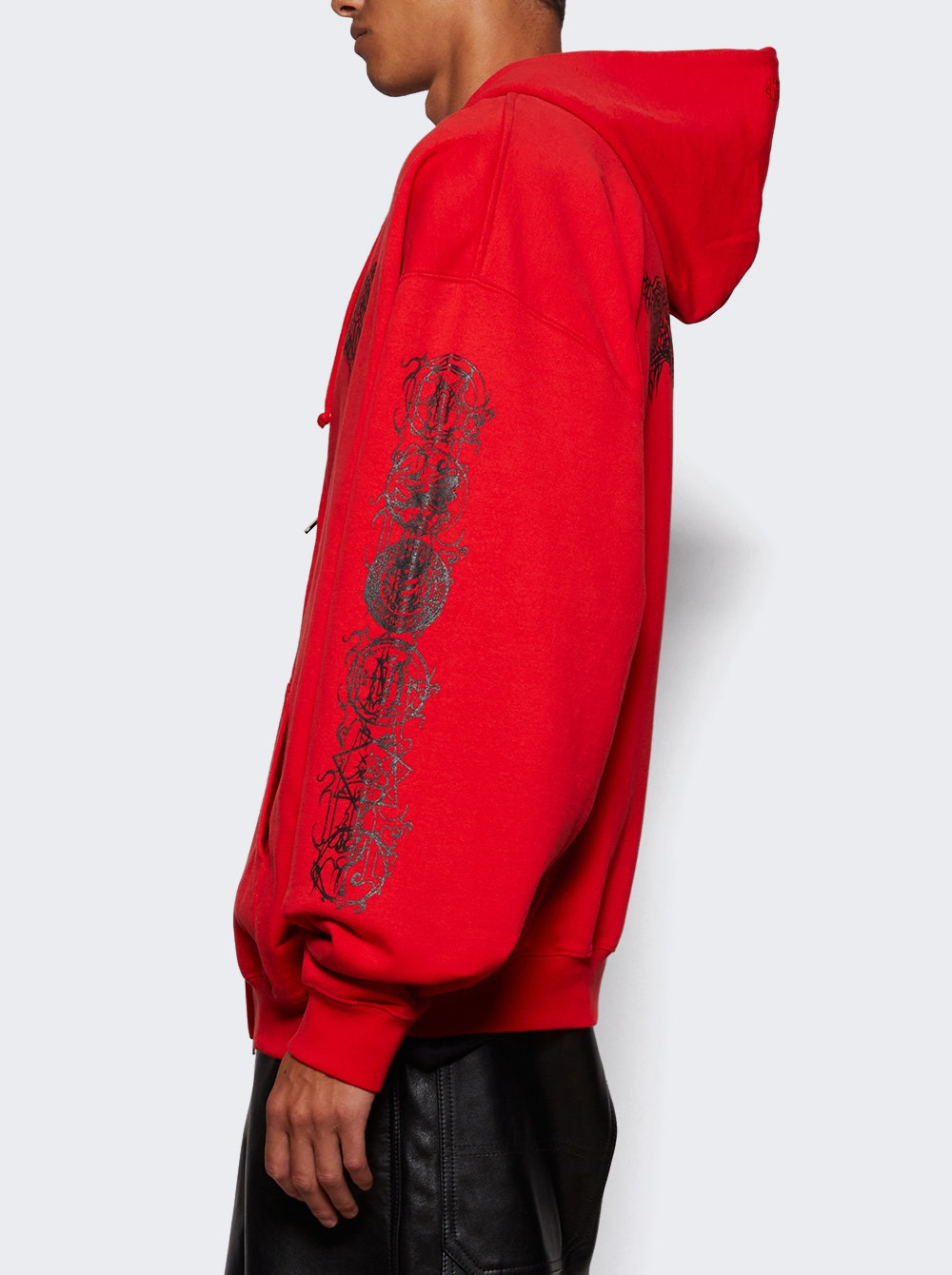 Double Logo Oversized Zip-up Hoodie Red - 3