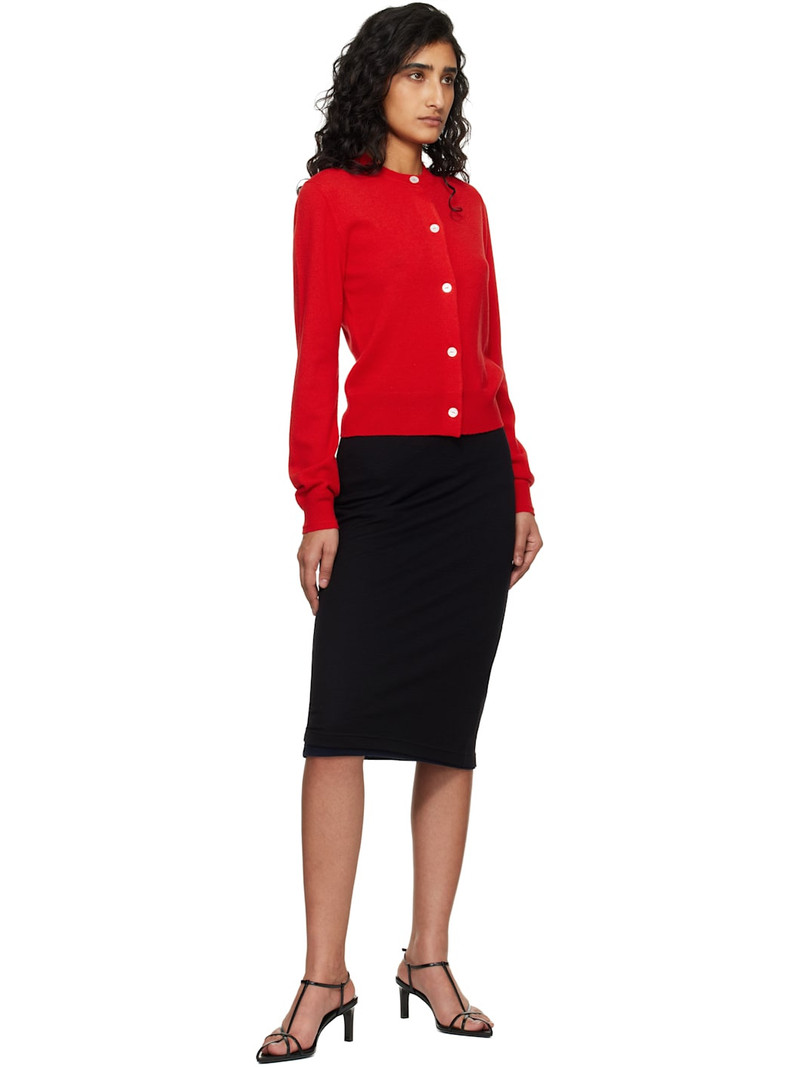 Jil Sander Red Lightweight Wool Crew Neck Cardigan outlook