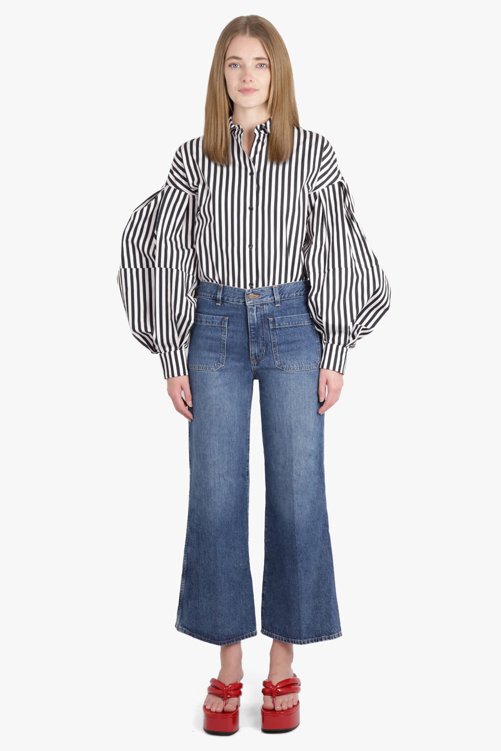 STRIPE L/S SHIRT WITH BALLOON SLEEVES | BLACK/WHITE - 3