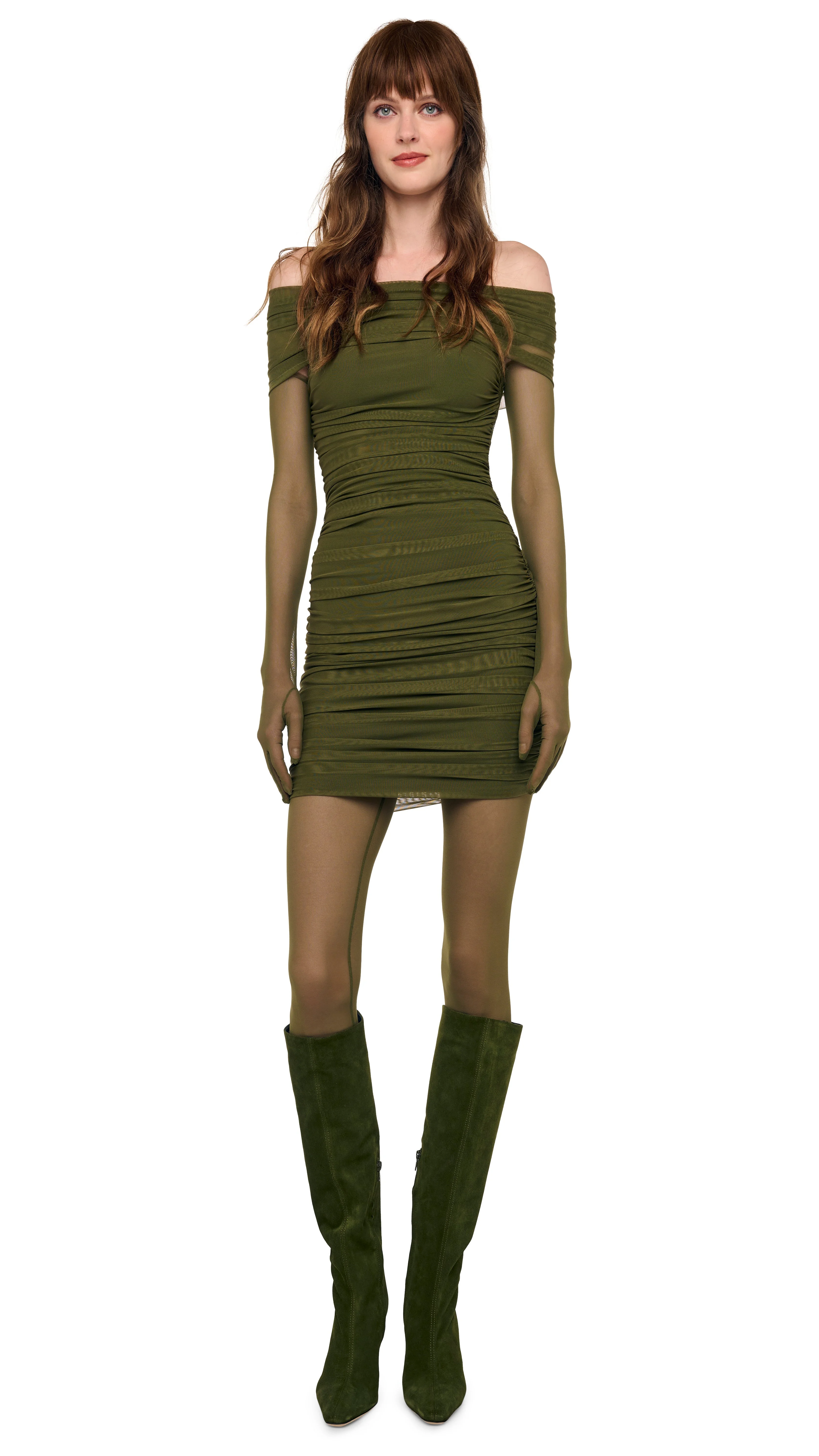 COWL NECK SHIRRED MINI DRESS - 1