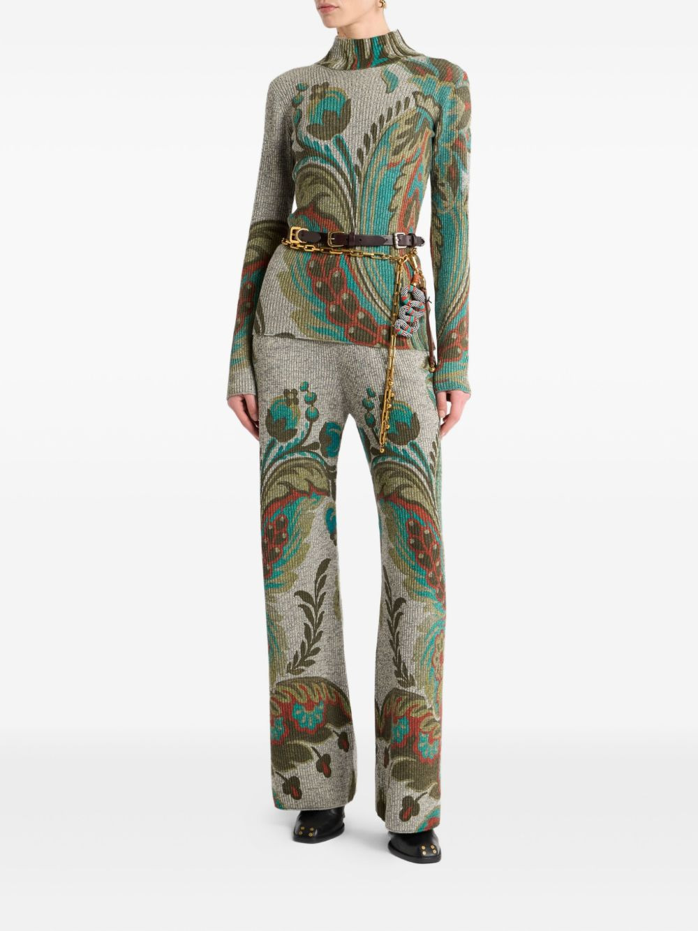 ribbed paisley-print trousers - 2