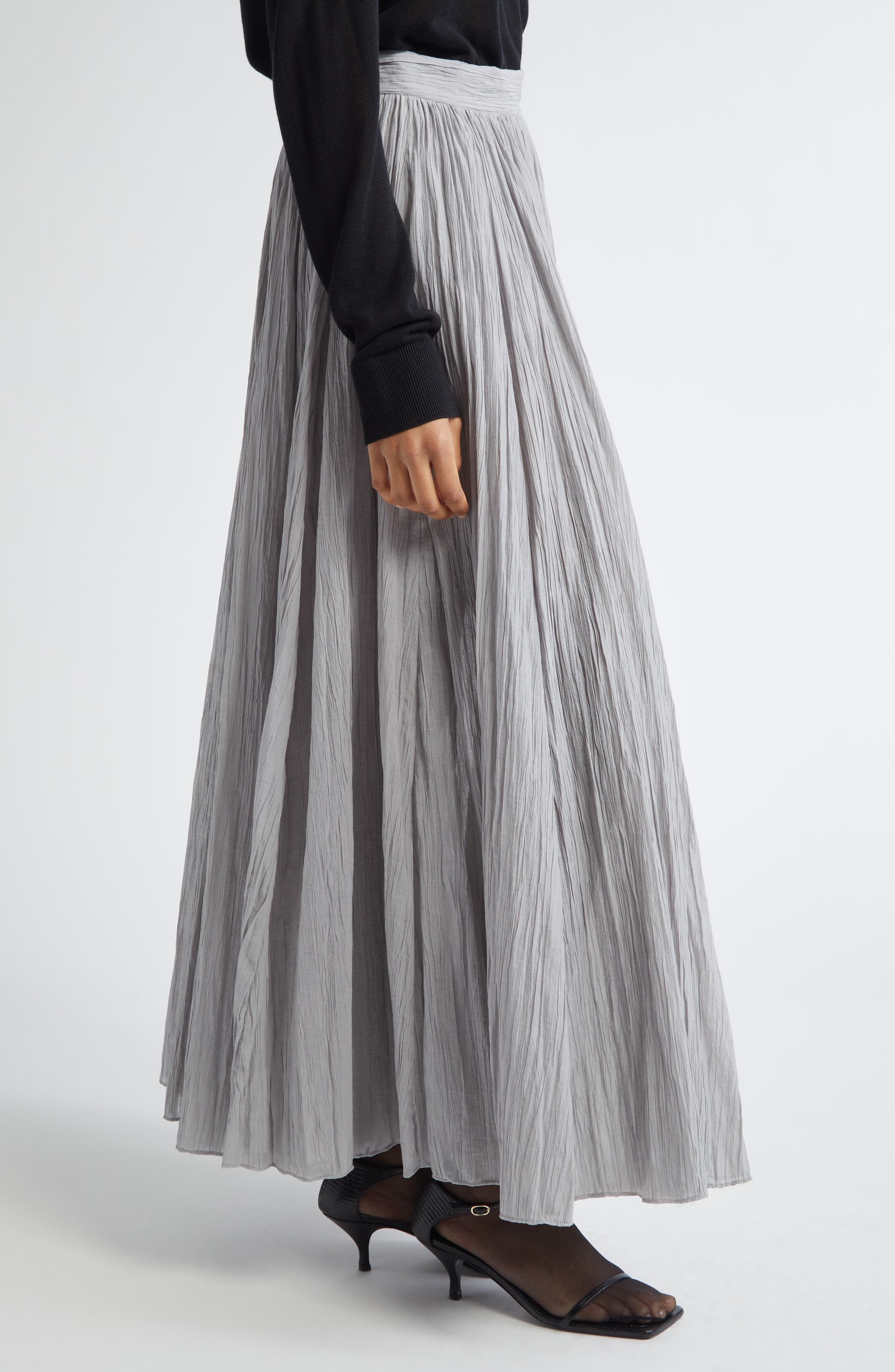 TOTEME Semisheer Plissé Maxi Skirt in Pale Grey at Nordstrom - 3