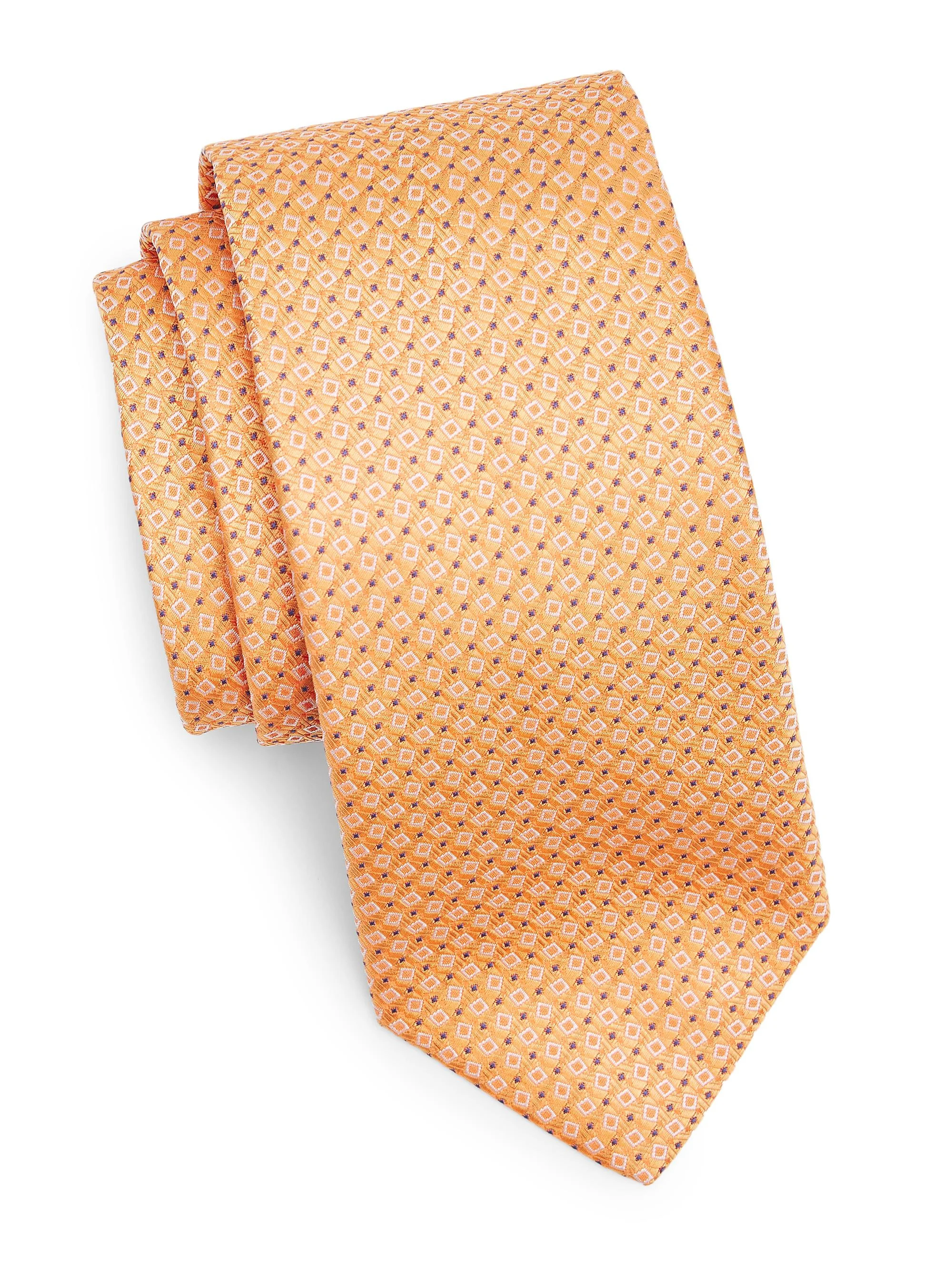 Men's Micro Quadratti Silk Tie - Orange - 1