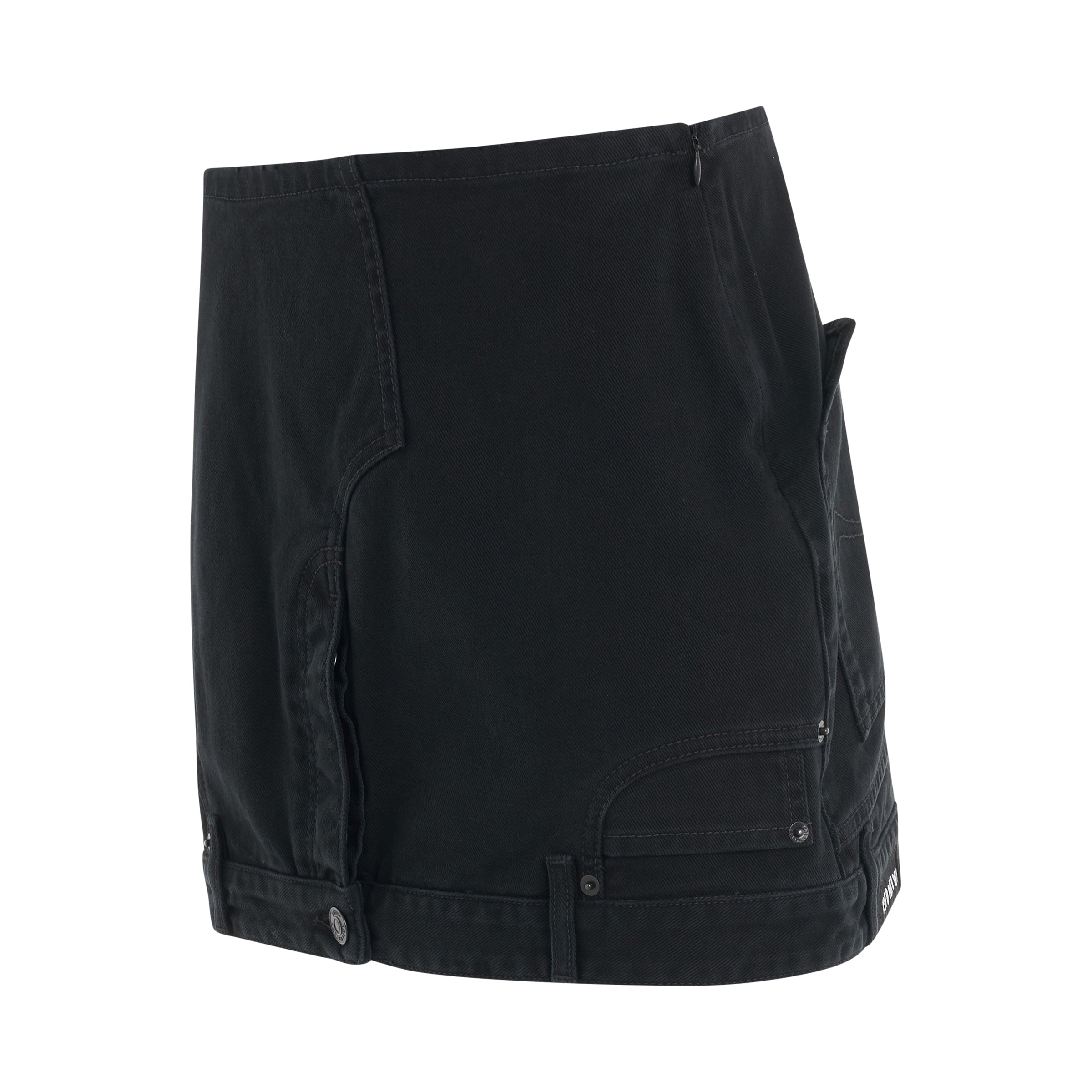 Upside Down Denim Mini Skirt in Black - 2