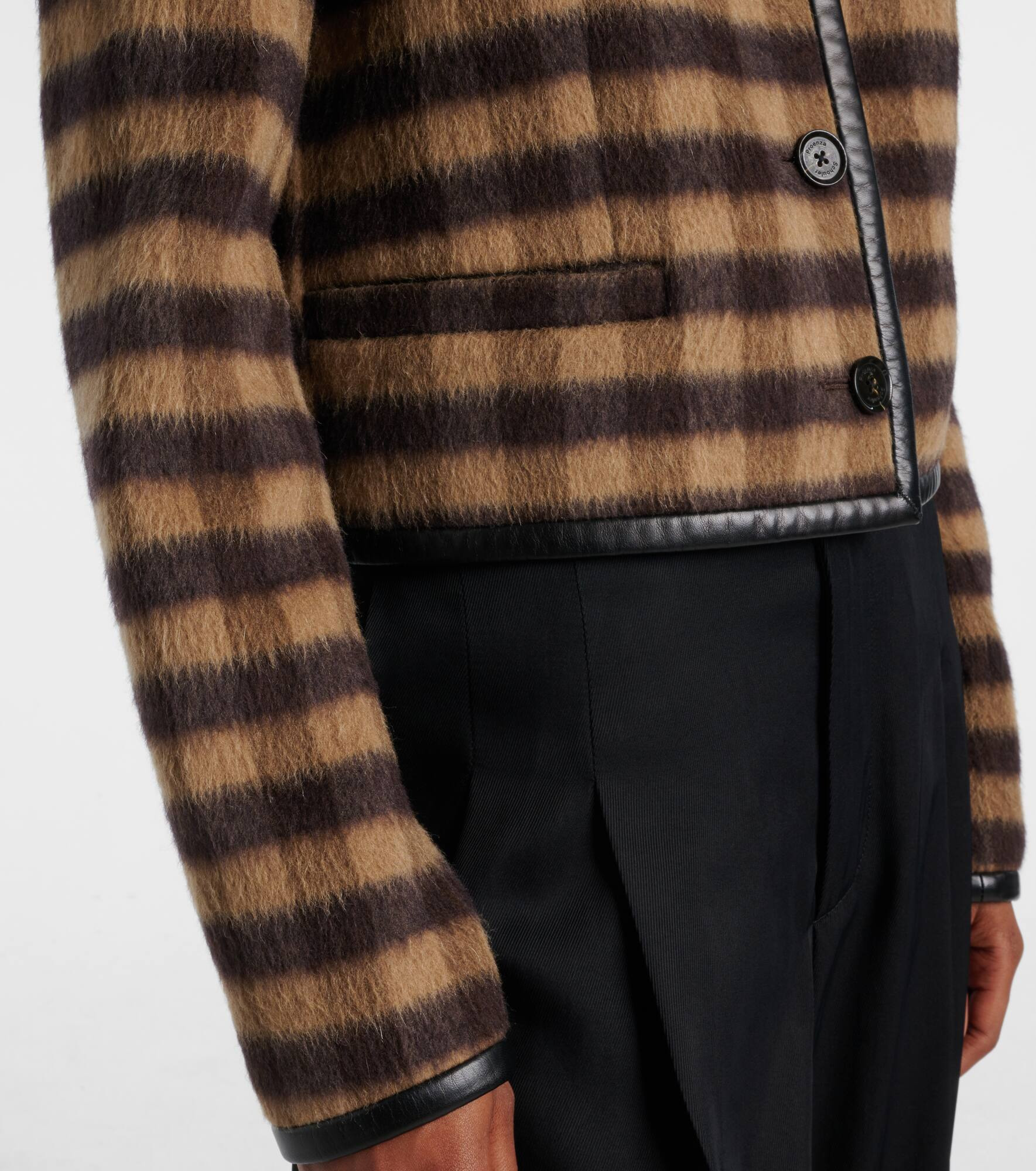 Checked leather-trimmed wool-blend jacket - 5