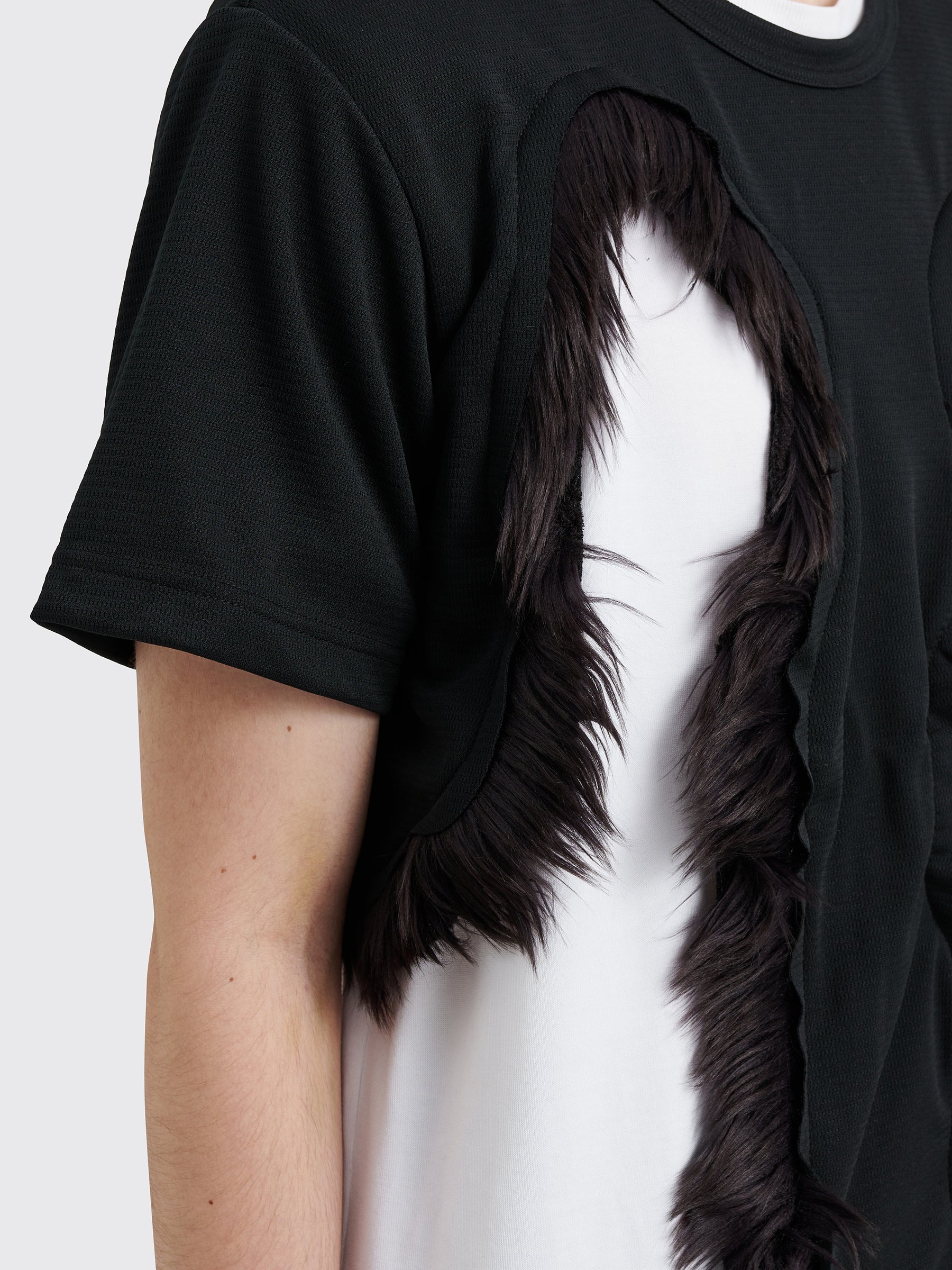 COMME DES GARÇONS HOMME PLUS FAKE FUR CUT-OUT MESH T-SHIRT BLACK - 5