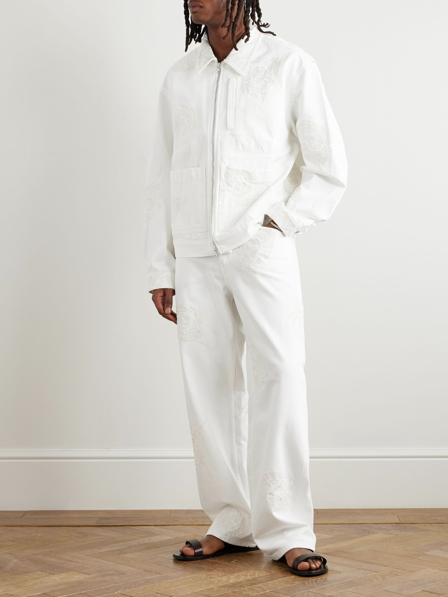Embroidered Denim Jacket White - 2