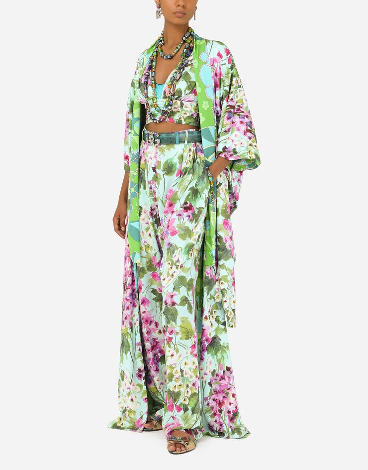 Long charmeuse caftan with bluebell print - 7