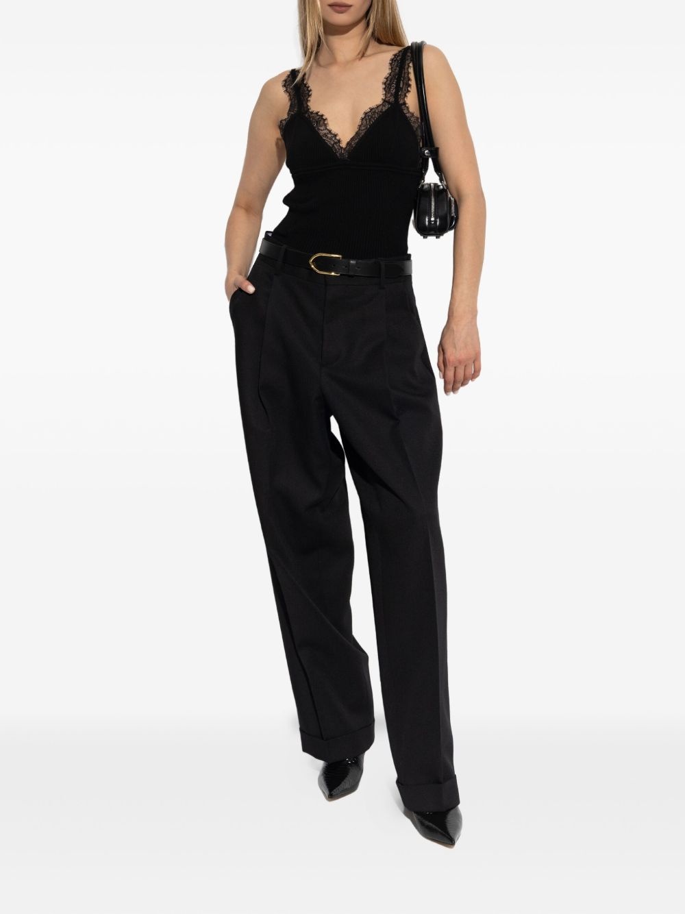 lace-trimmed ribbed top - 2