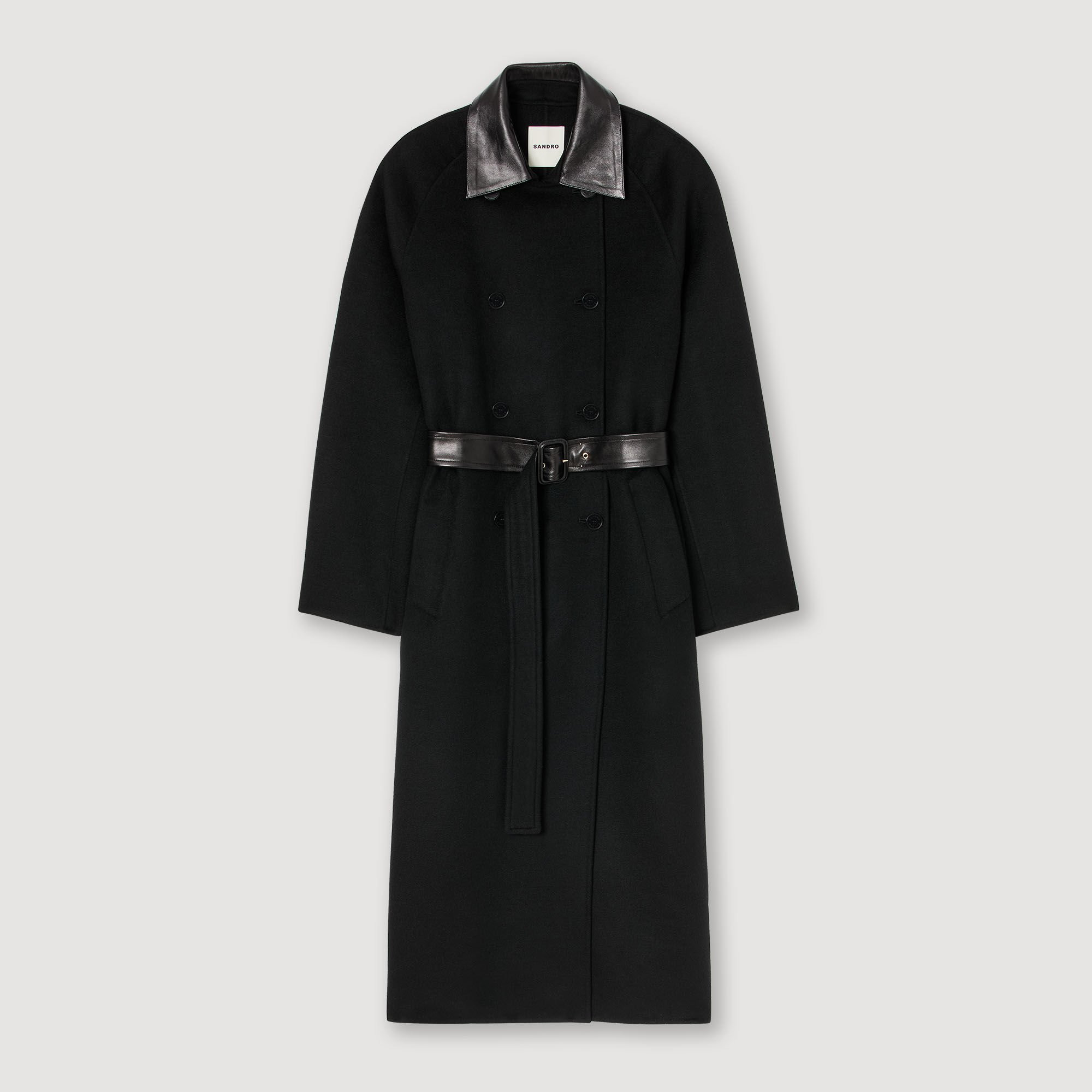 LONG WOOL AND LEATHER COAT - 6