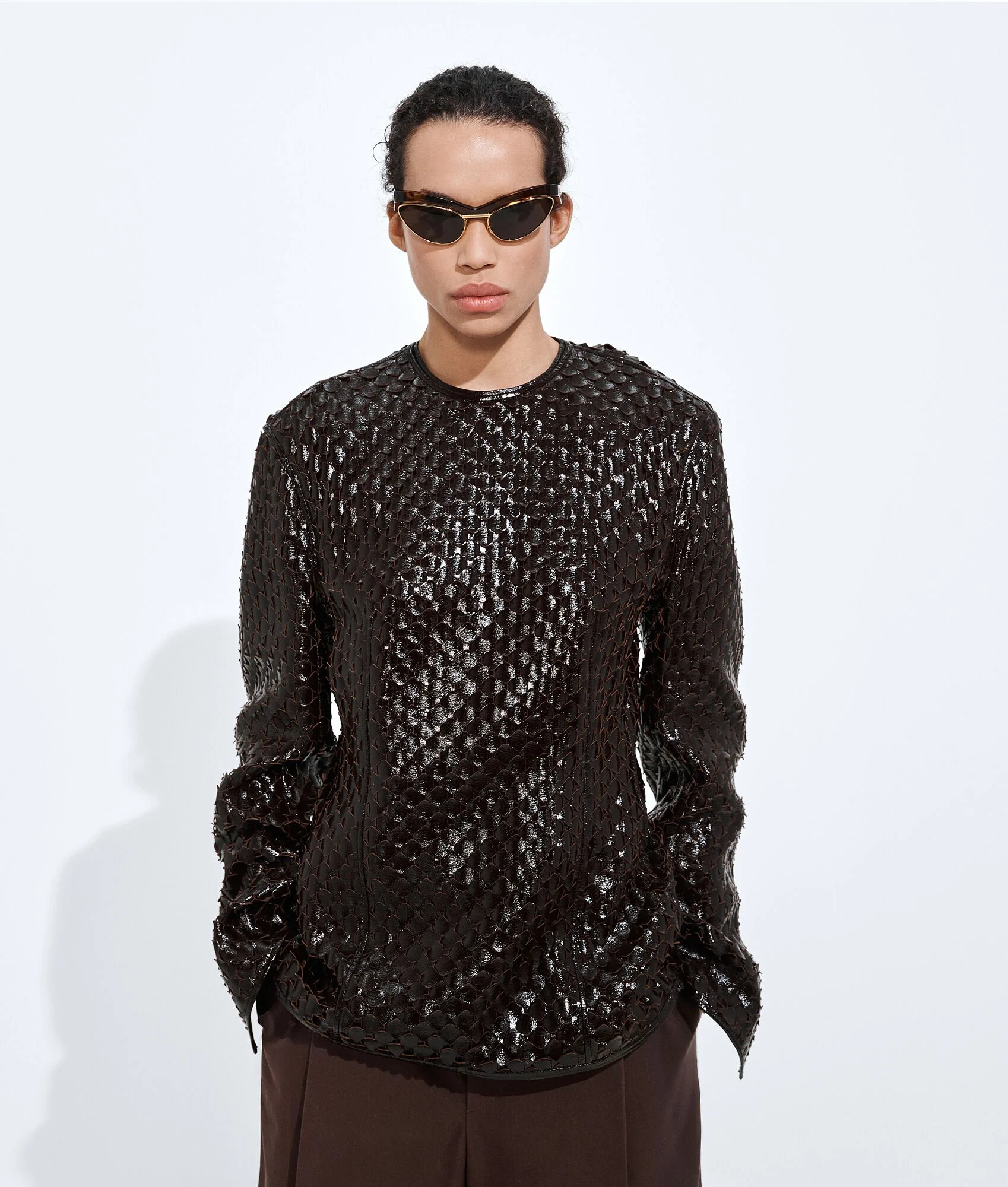 Scale Intreccio Leather Top - 1