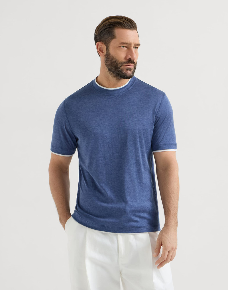 Silk and cotton jersey crew neck T-shirt with faux-layering 2