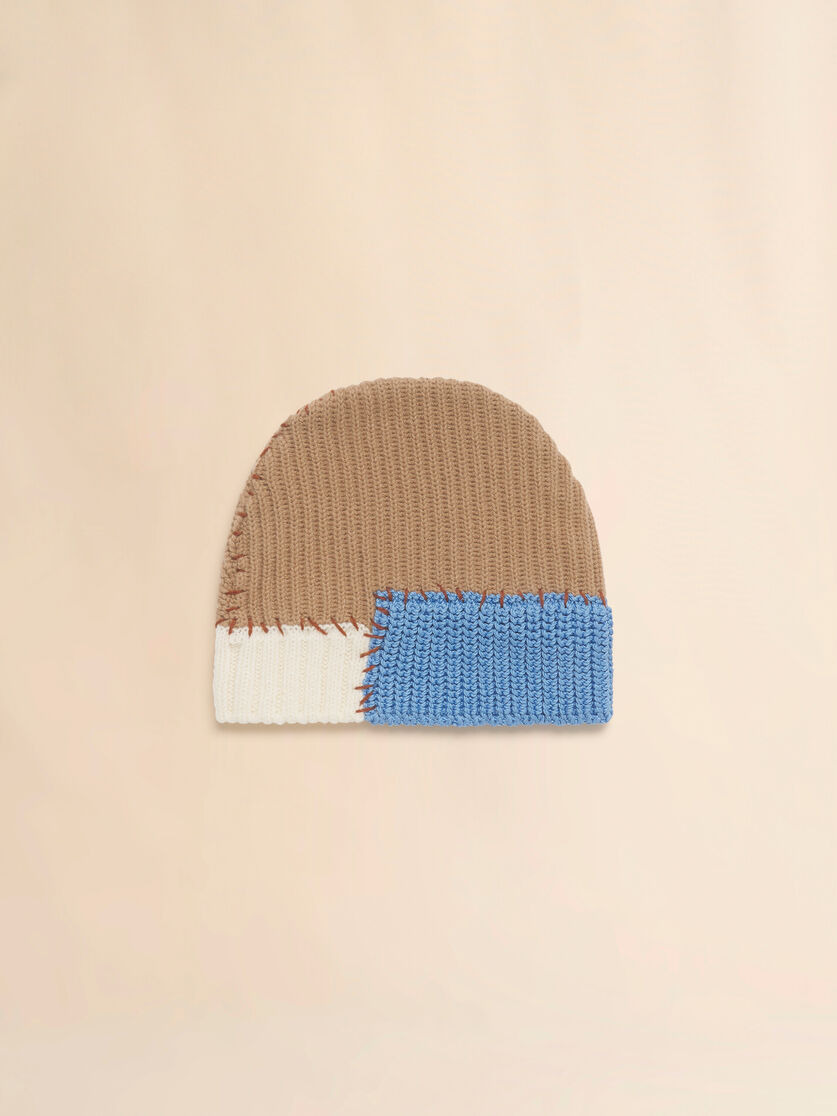BROWN WOOL MIXED KNIT BEANIE WITH MARNI MENDING - 2