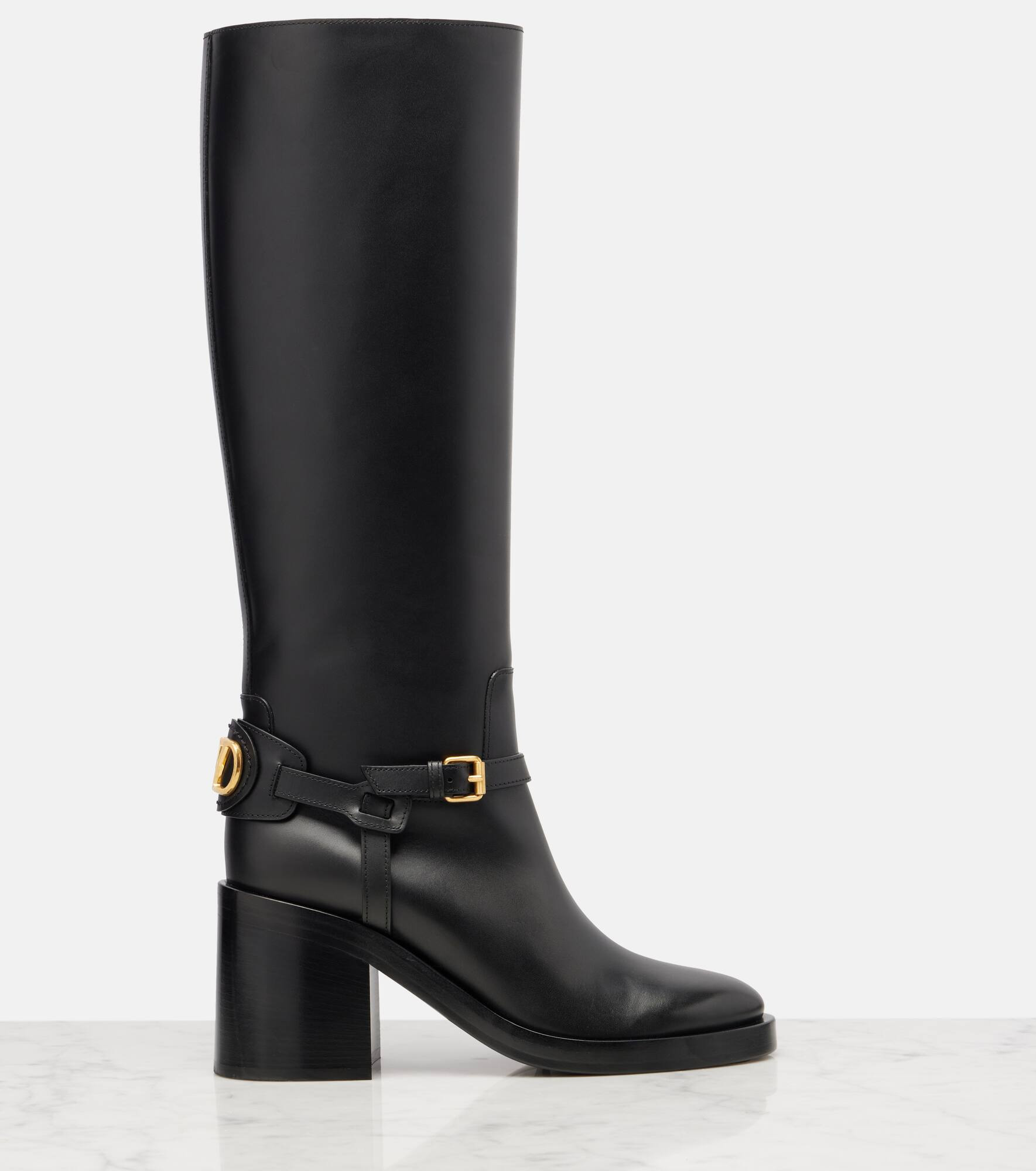 VLogo leather knee-high boots - 4