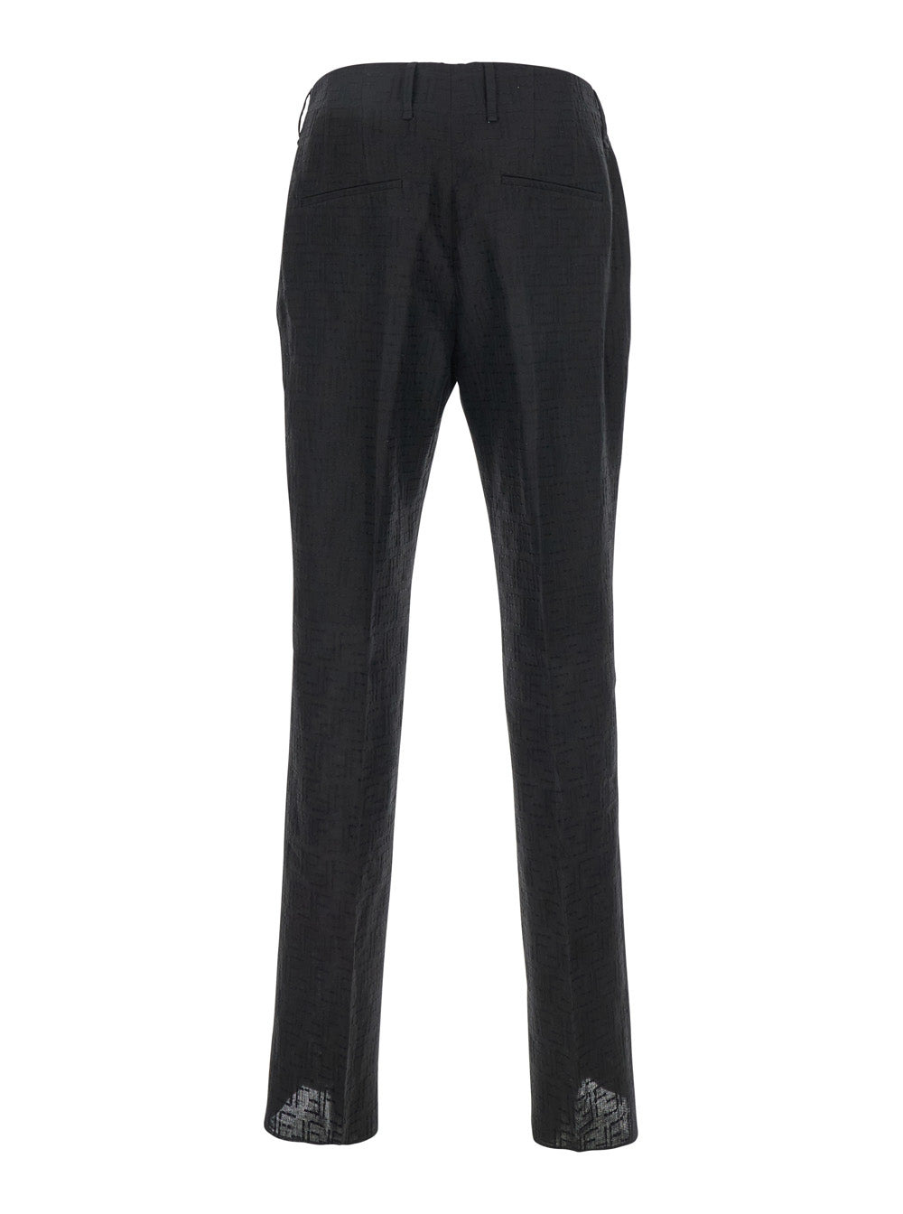 Fendi Men Black Pants With Belt Loops Amd All-Over Ff Embroidery In Linen Man - 2