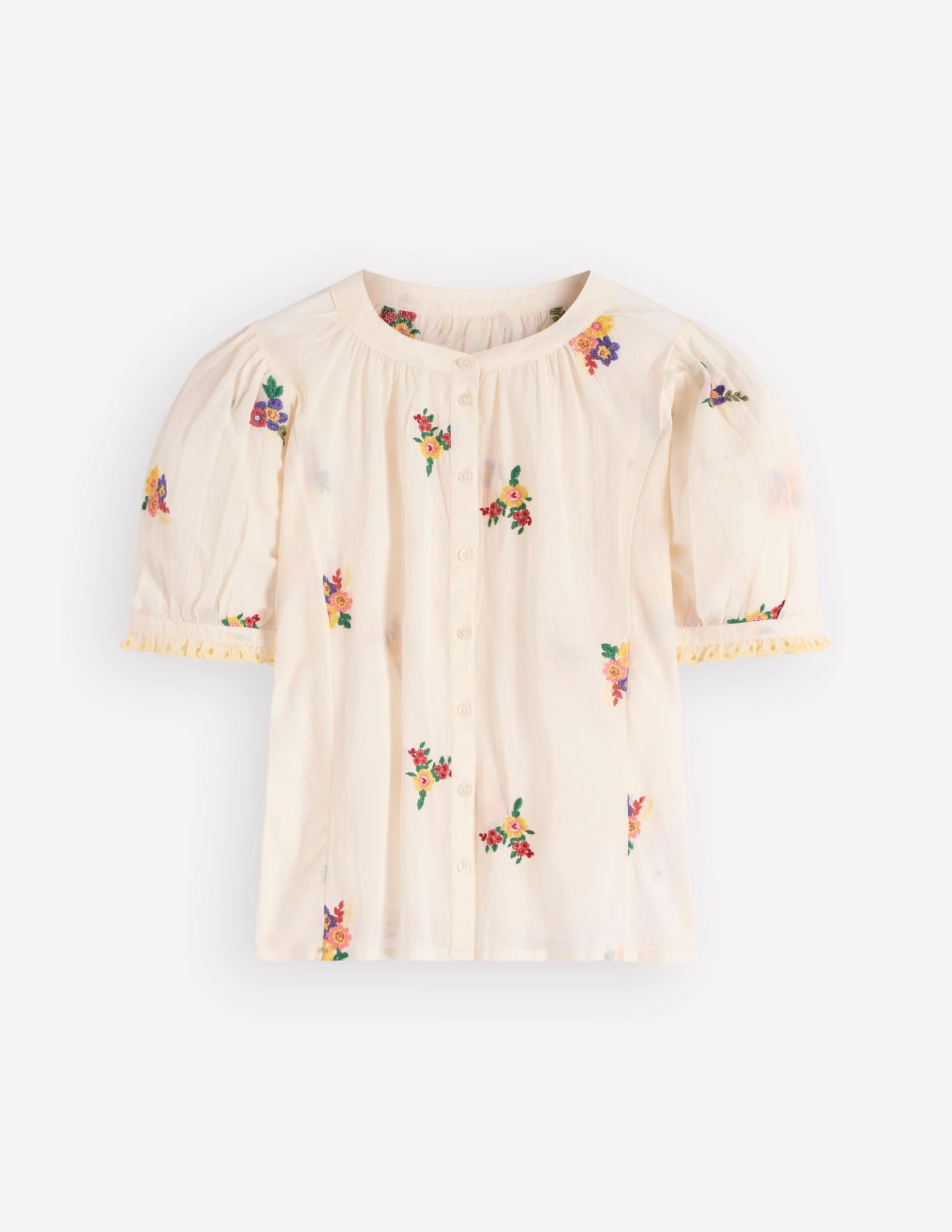 Dolman Short Sleeve Top-Ivory Floral Embroidery - 1