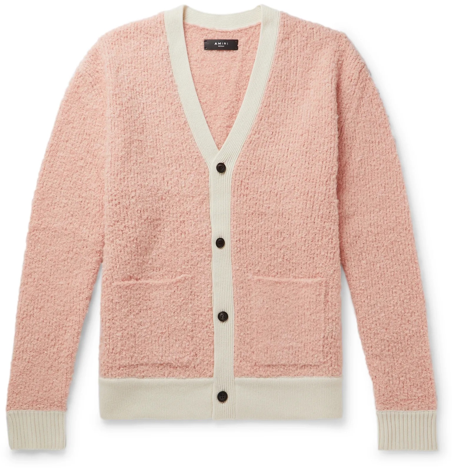 Contrast-Tipped Bouclé Cardigan - 1