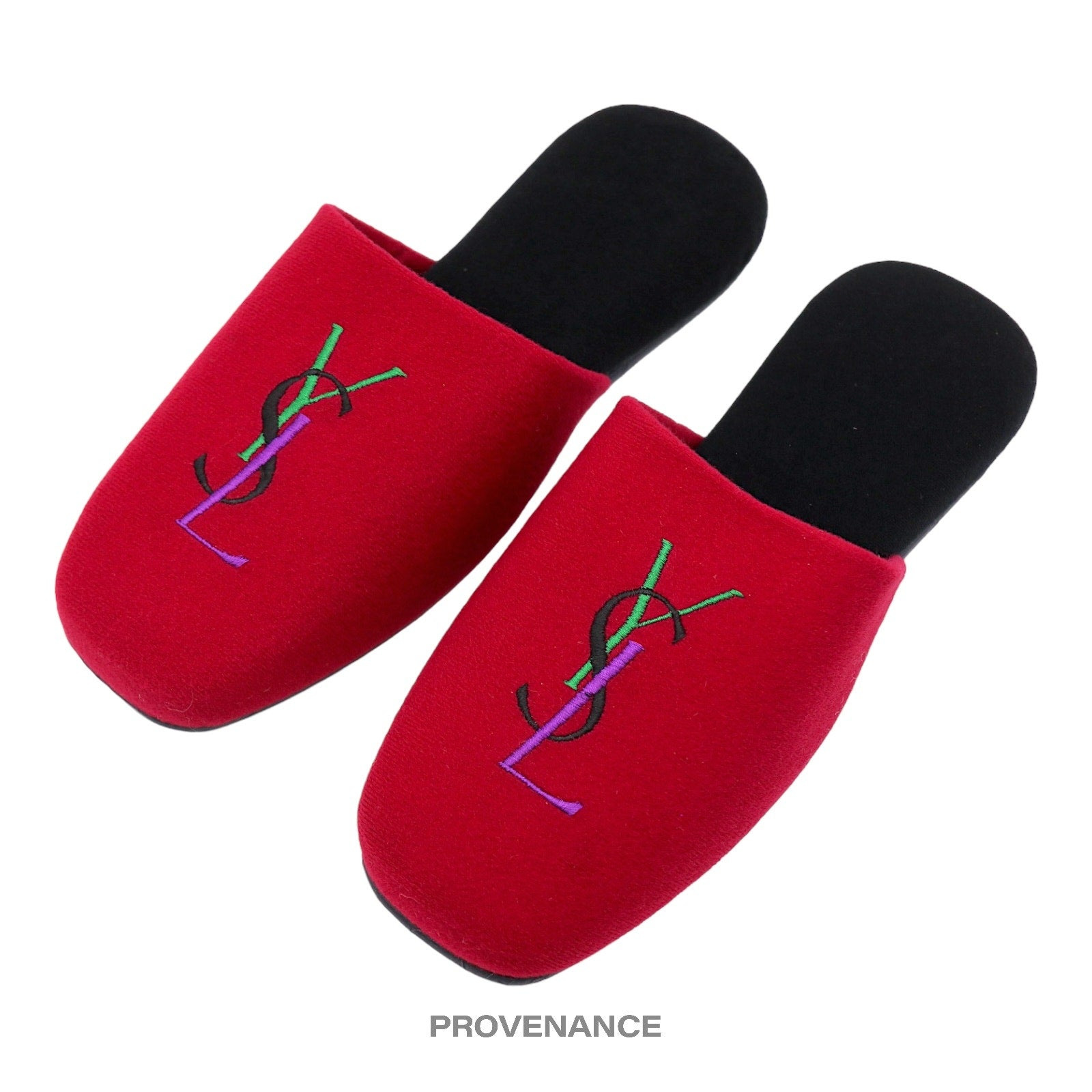 Yves Saint Laurent YSL Logo Slipper - Red Velour - 2