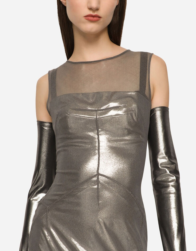 Long foiled jersey and tulle dress 7