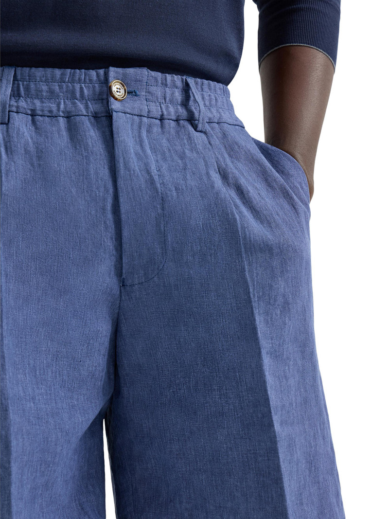 Men's Lightweight Délavé Linen Bermuda Shorts with Elasticated Waistband - Denim 5