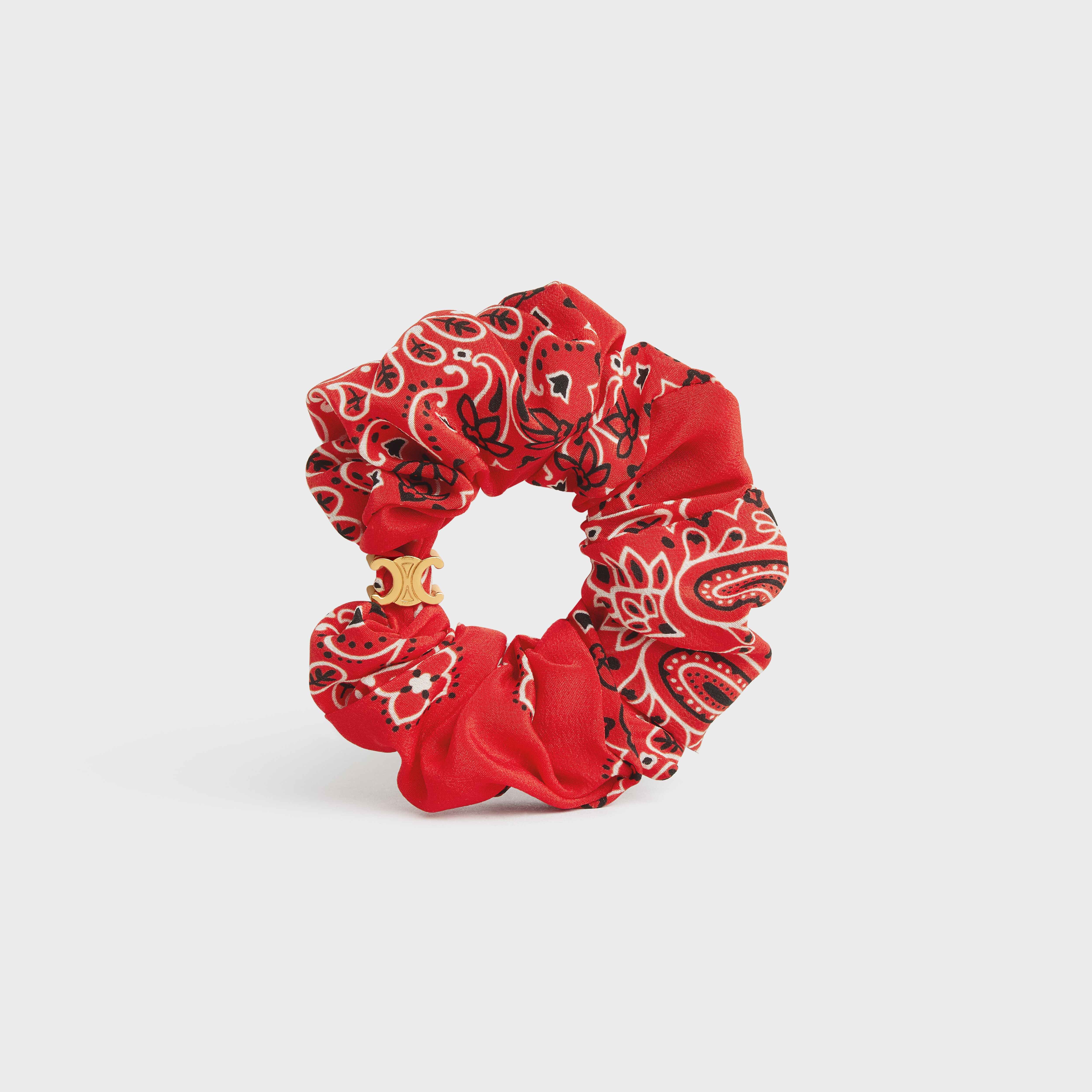 Scrunchy Celine  Americana Bandana Bracelet in Brass with Gold Finish and Red Silk - 1