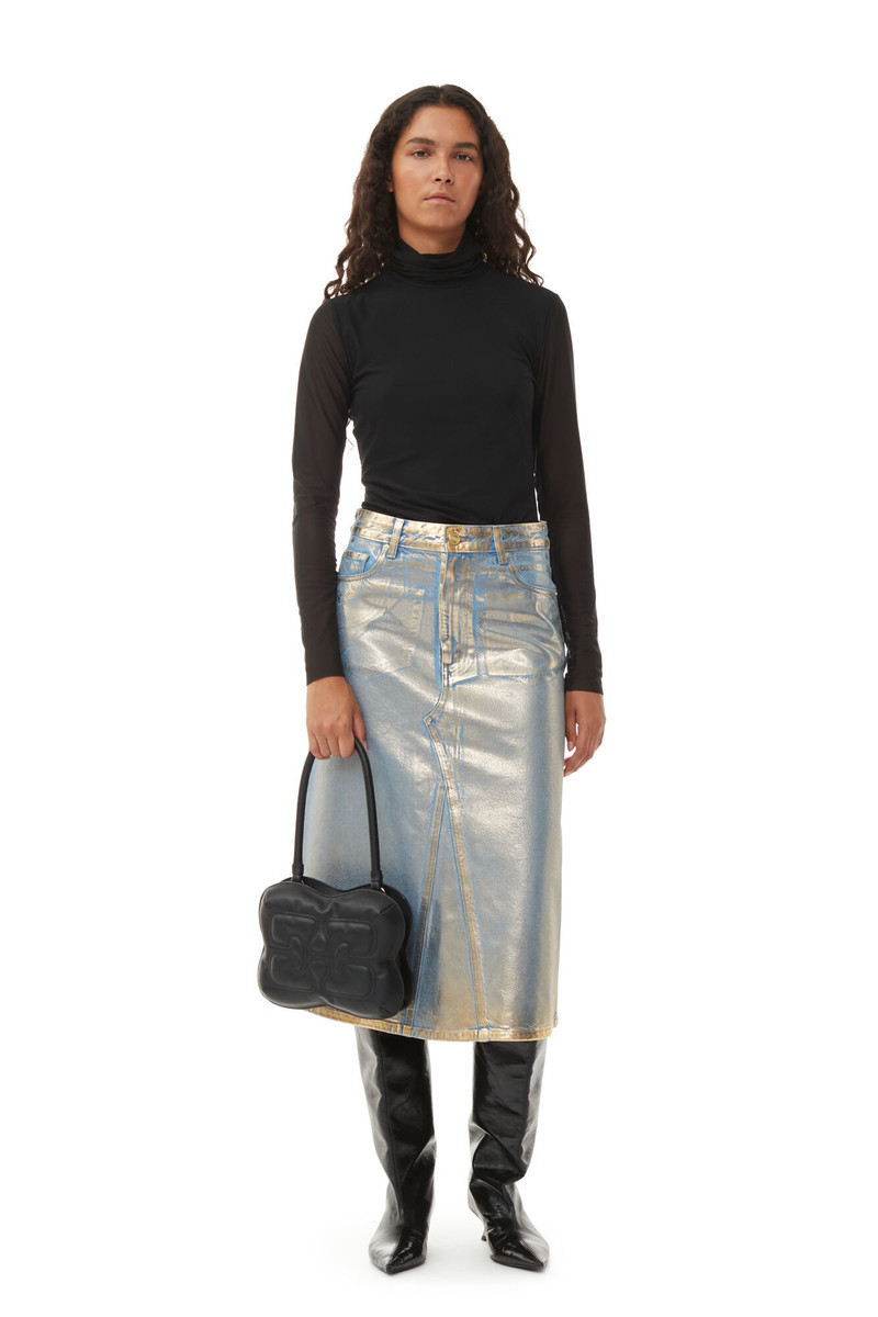 GOLD DENIM MIDI SKIRT 3