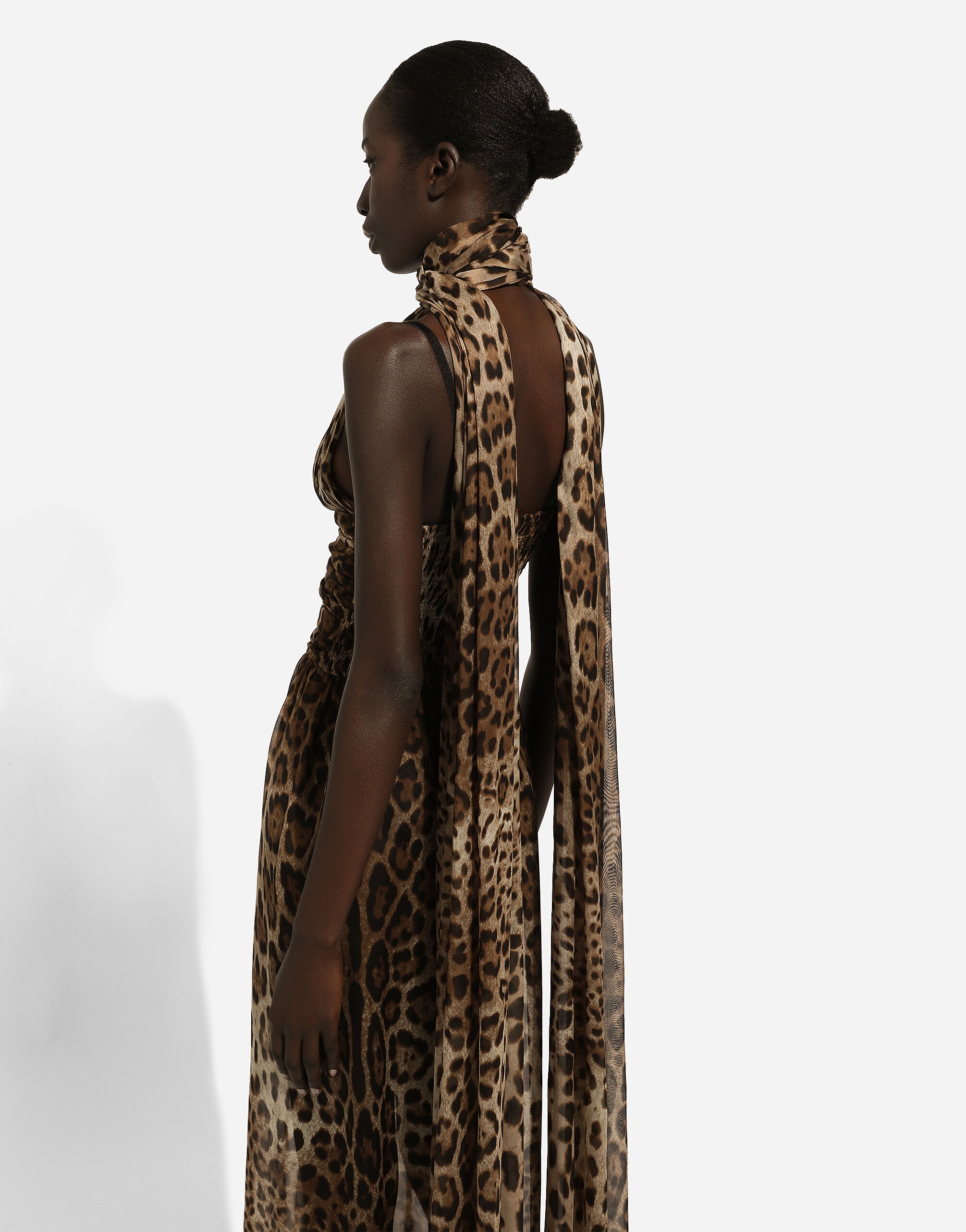 Long leopard-print chiffon dress - 6