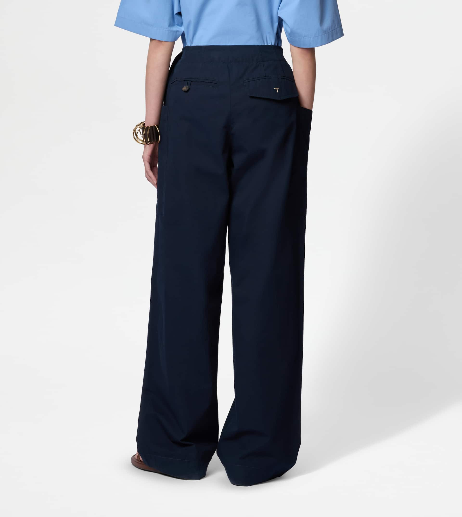 PANTS IN POPLIN WITH DRAWSTRING - BLUE - 4