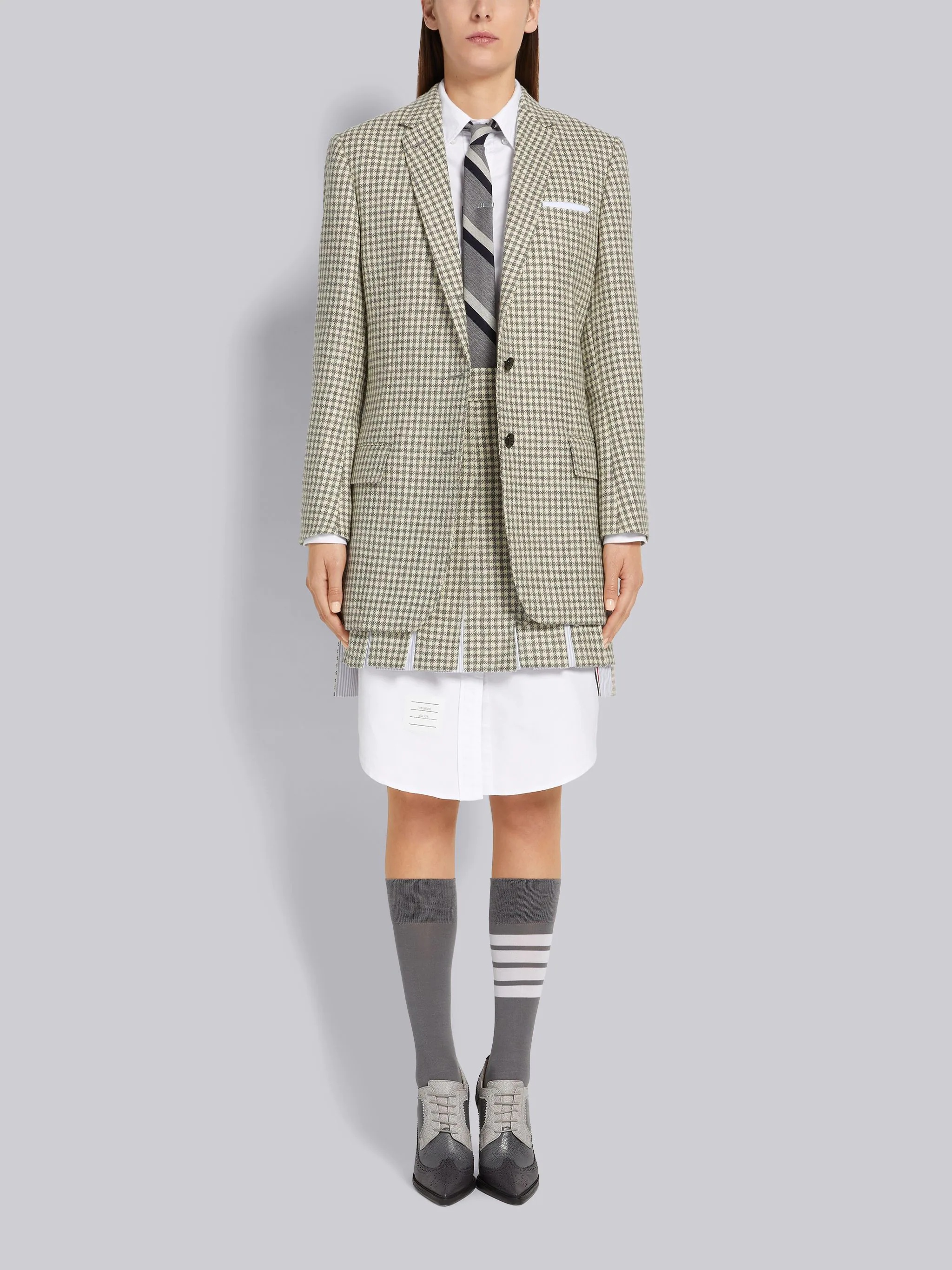 Medium Grey Gunclub Check Wool Hunting Tweed University Stripe Oxford Pleat Dropped Back Miniskirt - 4