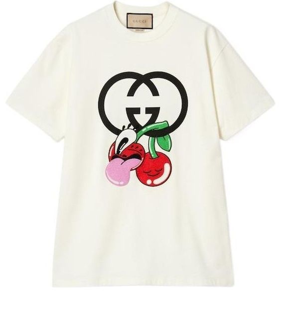 (WMNS) Gucci Cotton Jersey Printed T-Shirt 'Off White' 776596-XJGHP-9088 - 1