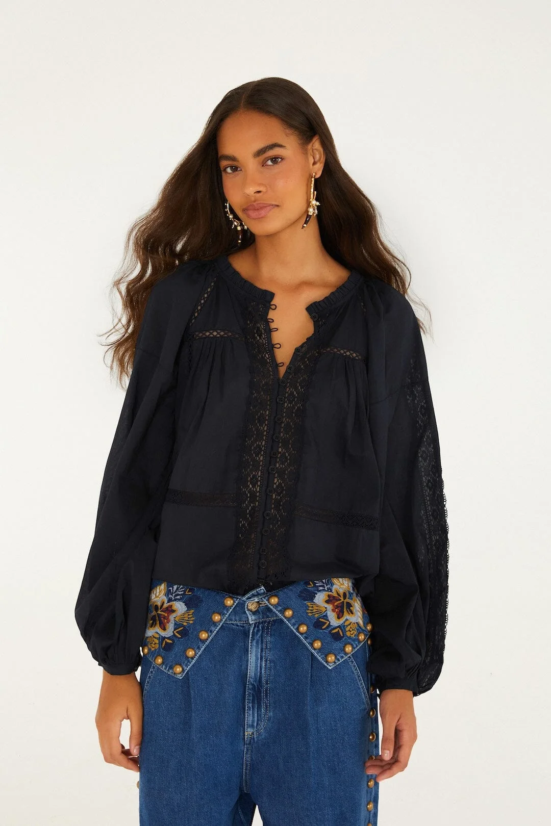 Boho Lace Long Sleeve Blouse - 1