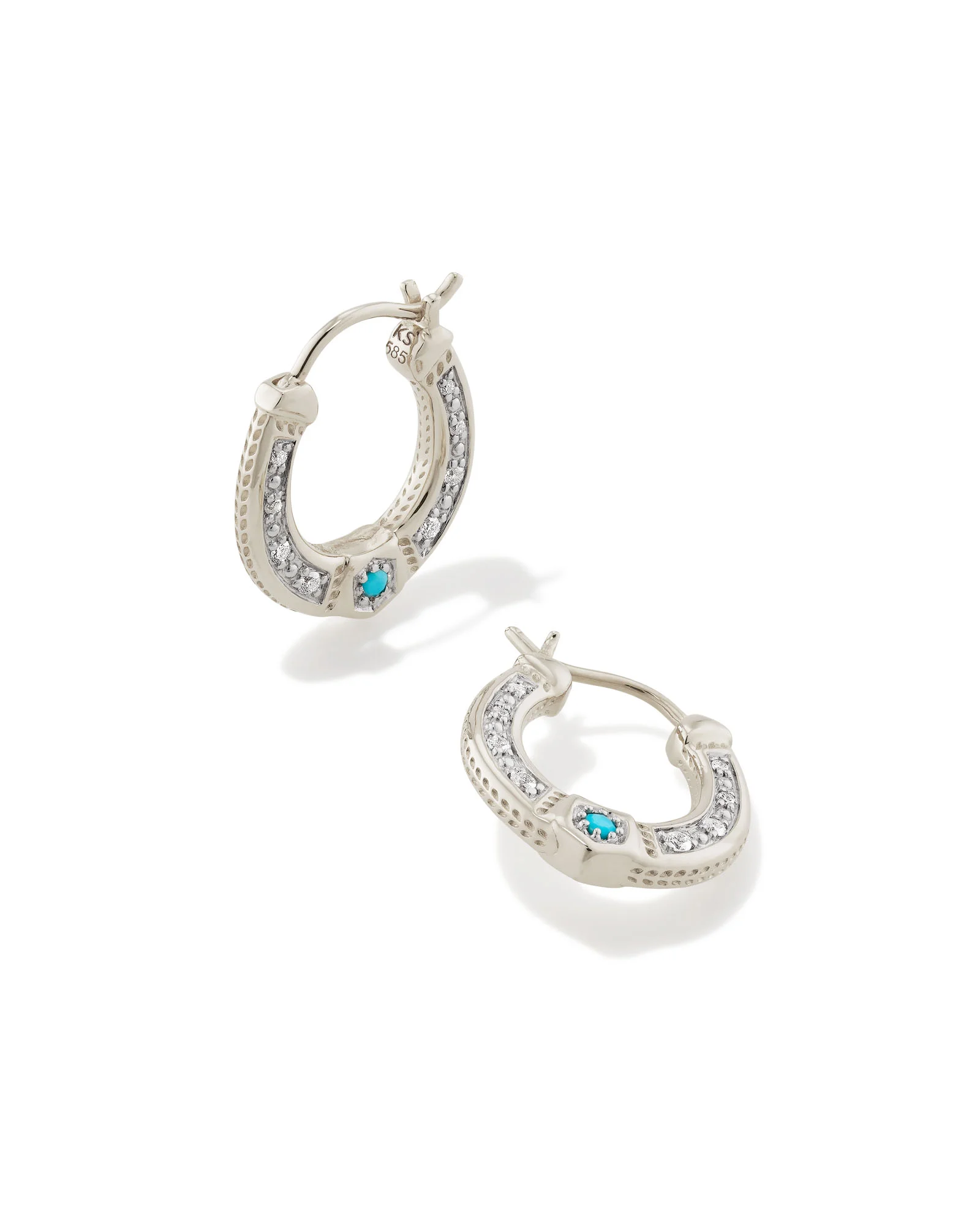 Noble 14k White Gold Huggie Earrings in Turquoise - 1