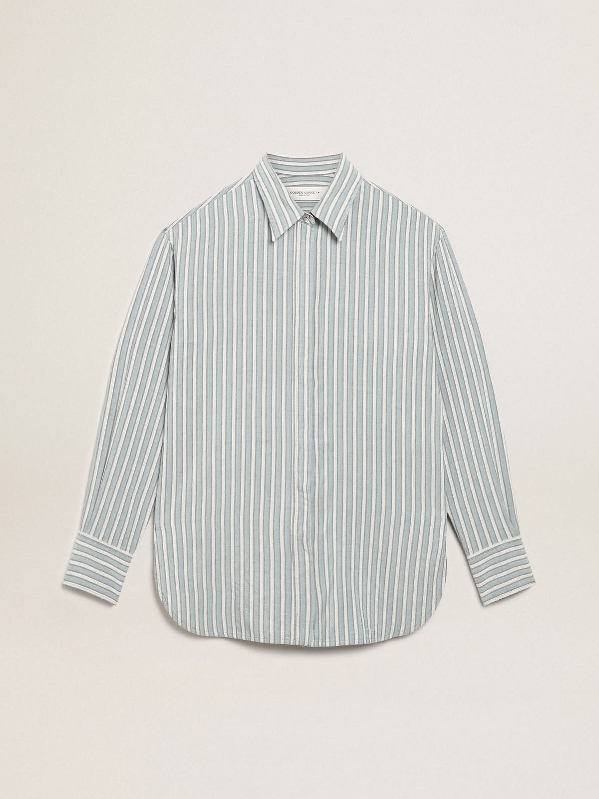 Women's boyfriend shirt with blue stripes - 1