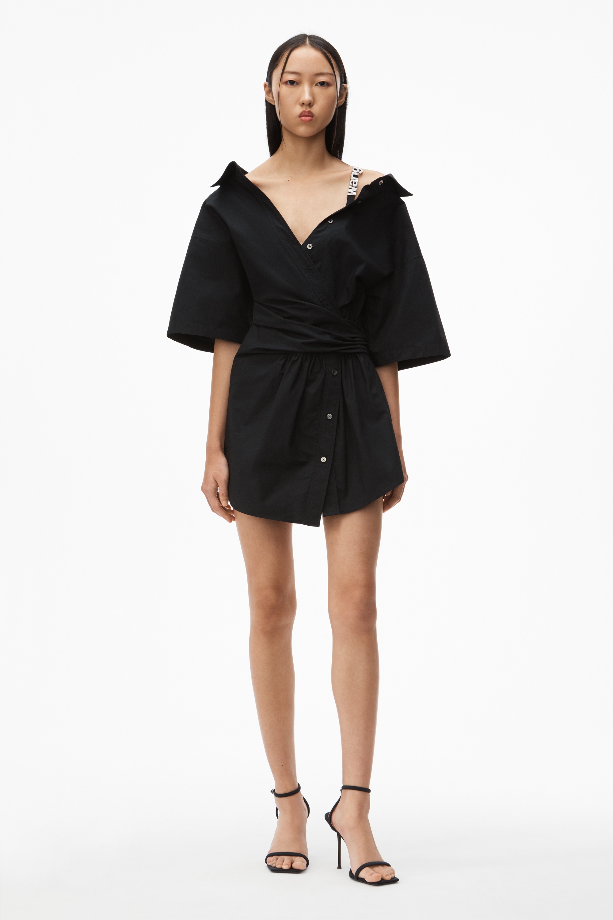 GATHERED DRESS IN COTTON SHIRTING - 2
