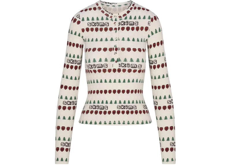 SKIMS SKIMS x Cactus Plant Flea Market Women's Cotton Rib Henley Legging Set Marble Pine Fair Isle outlook