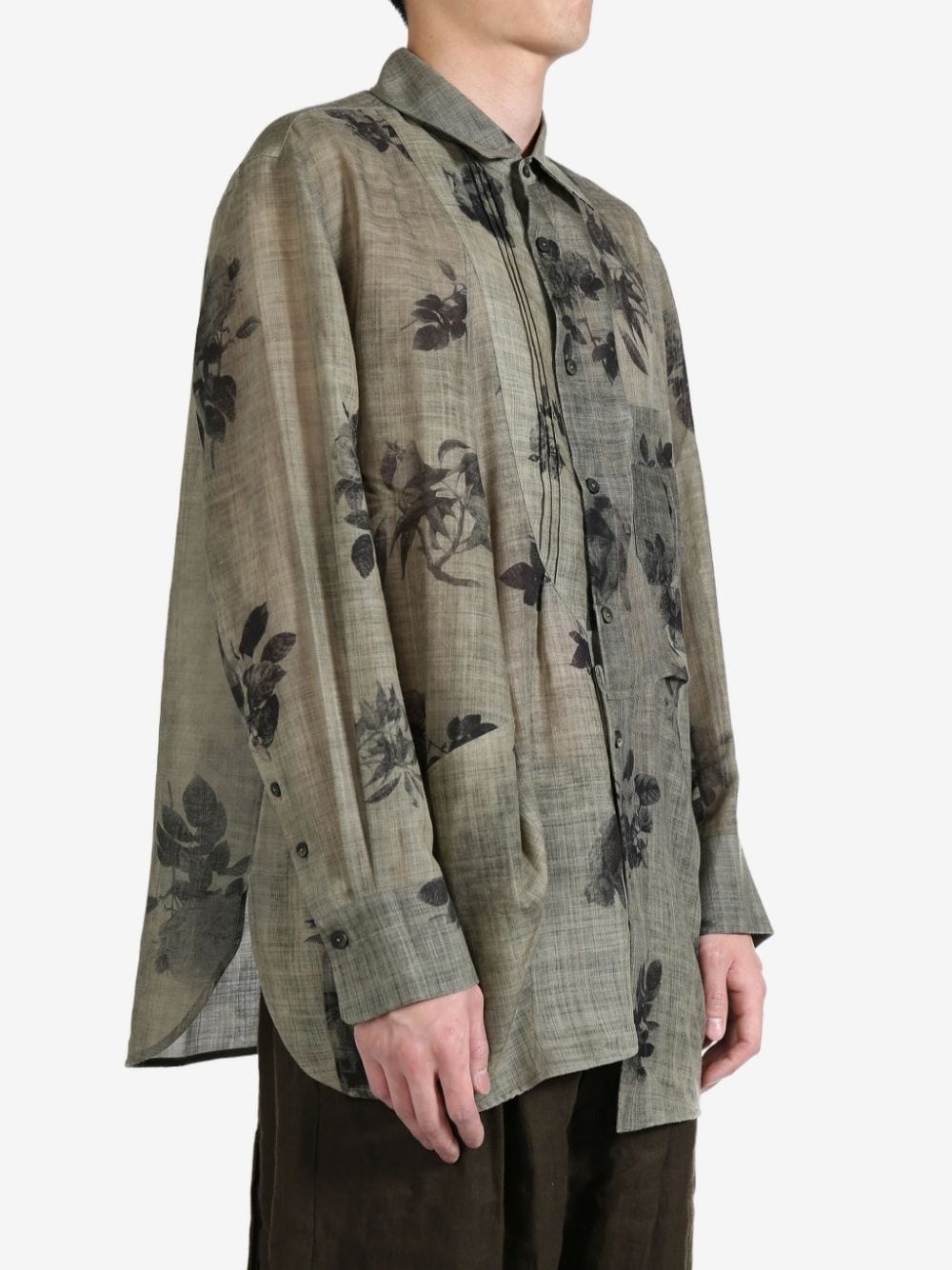 floral-print pleated shirt - 3