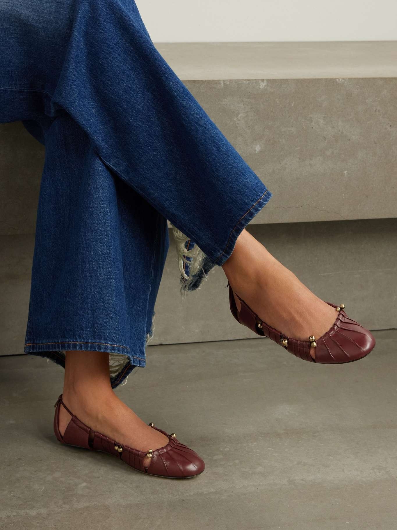 Luna cutout leather ballet flats Burgundy - 2
