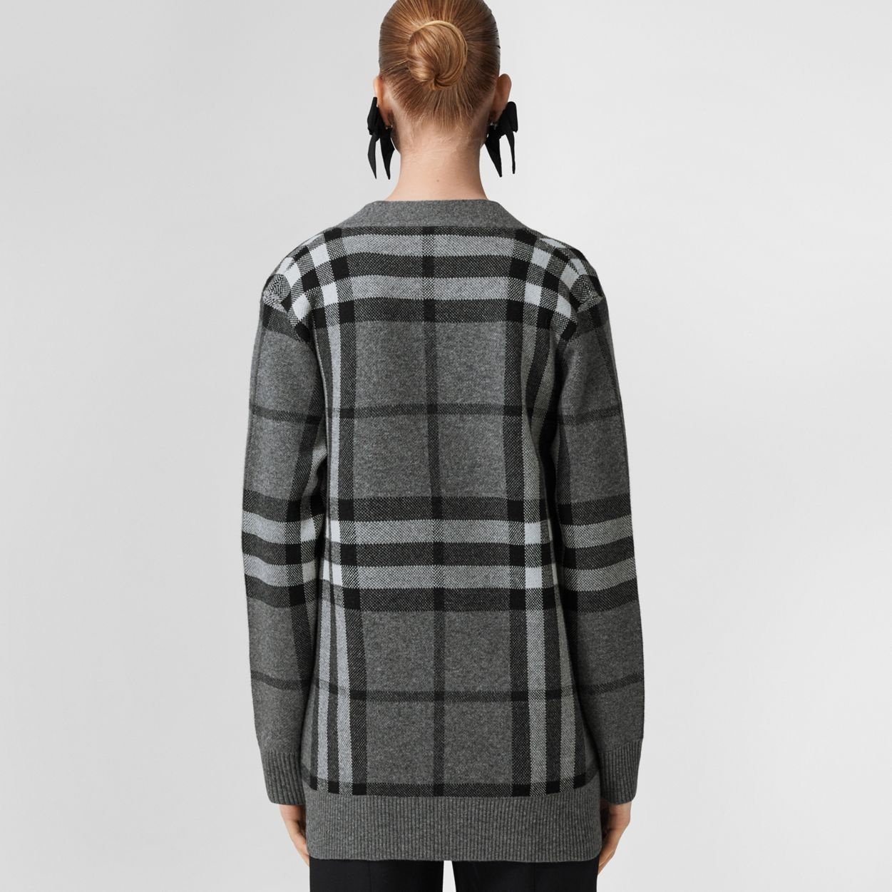 Check Wool Cashmere Jacquard Oversized Cardigan - 4