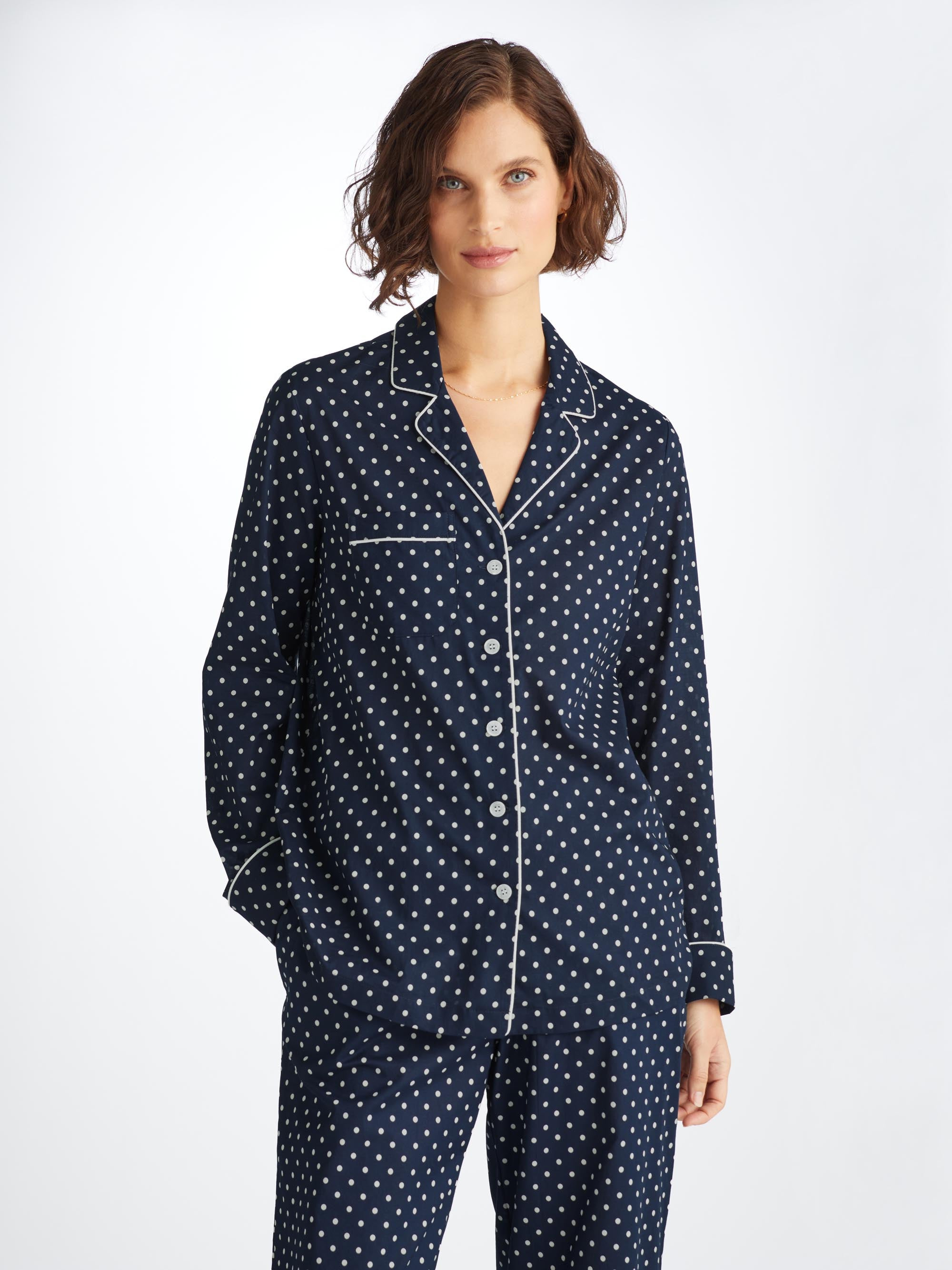 Women's Pajamas Cotton Batiste Navy Polka Dot Print - 6