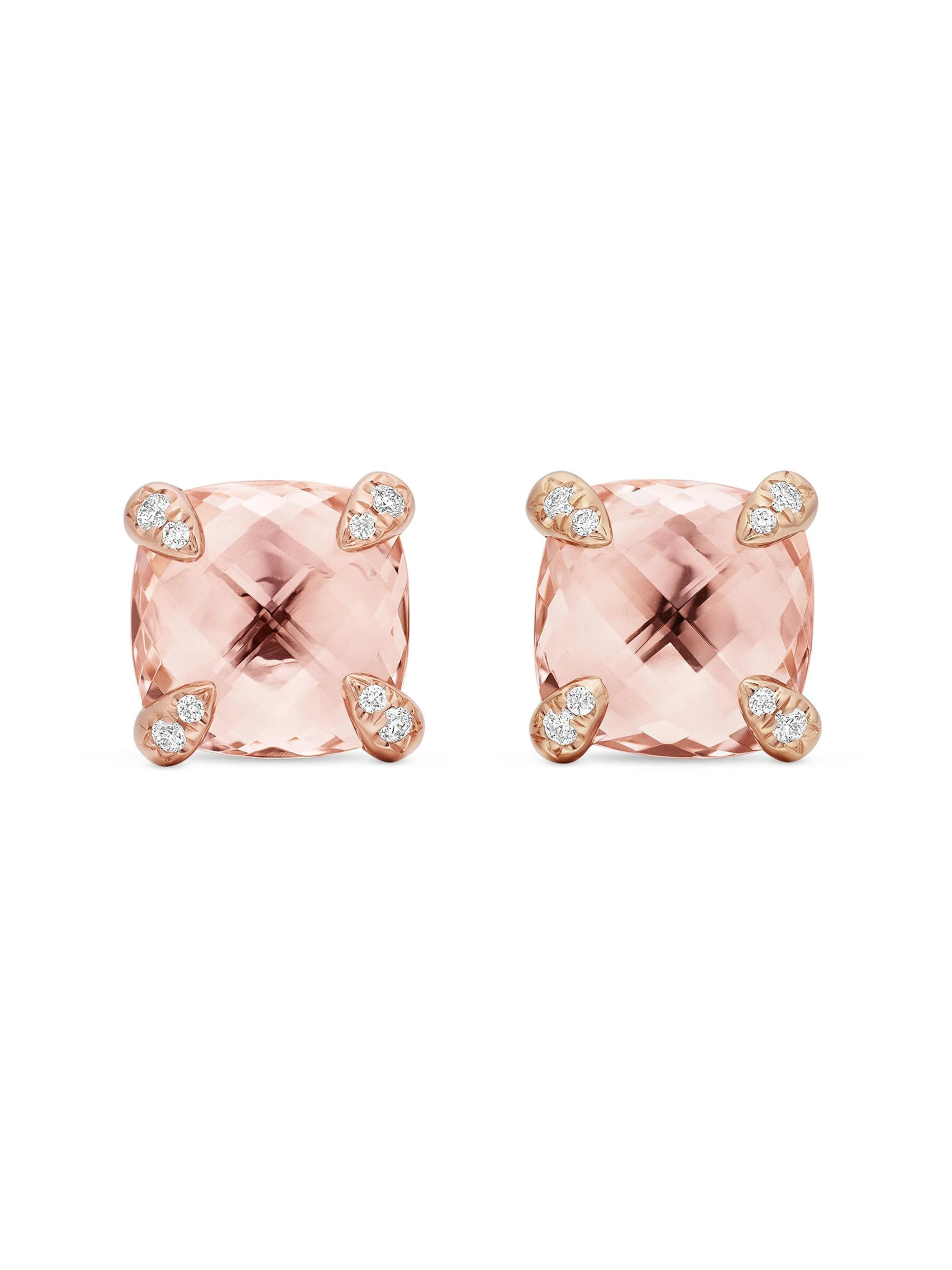 Women's Chatelaine Stud Earrings in 18K Rose Gold with Morganite and Diamonds, 8mm - Rose Gold - 1