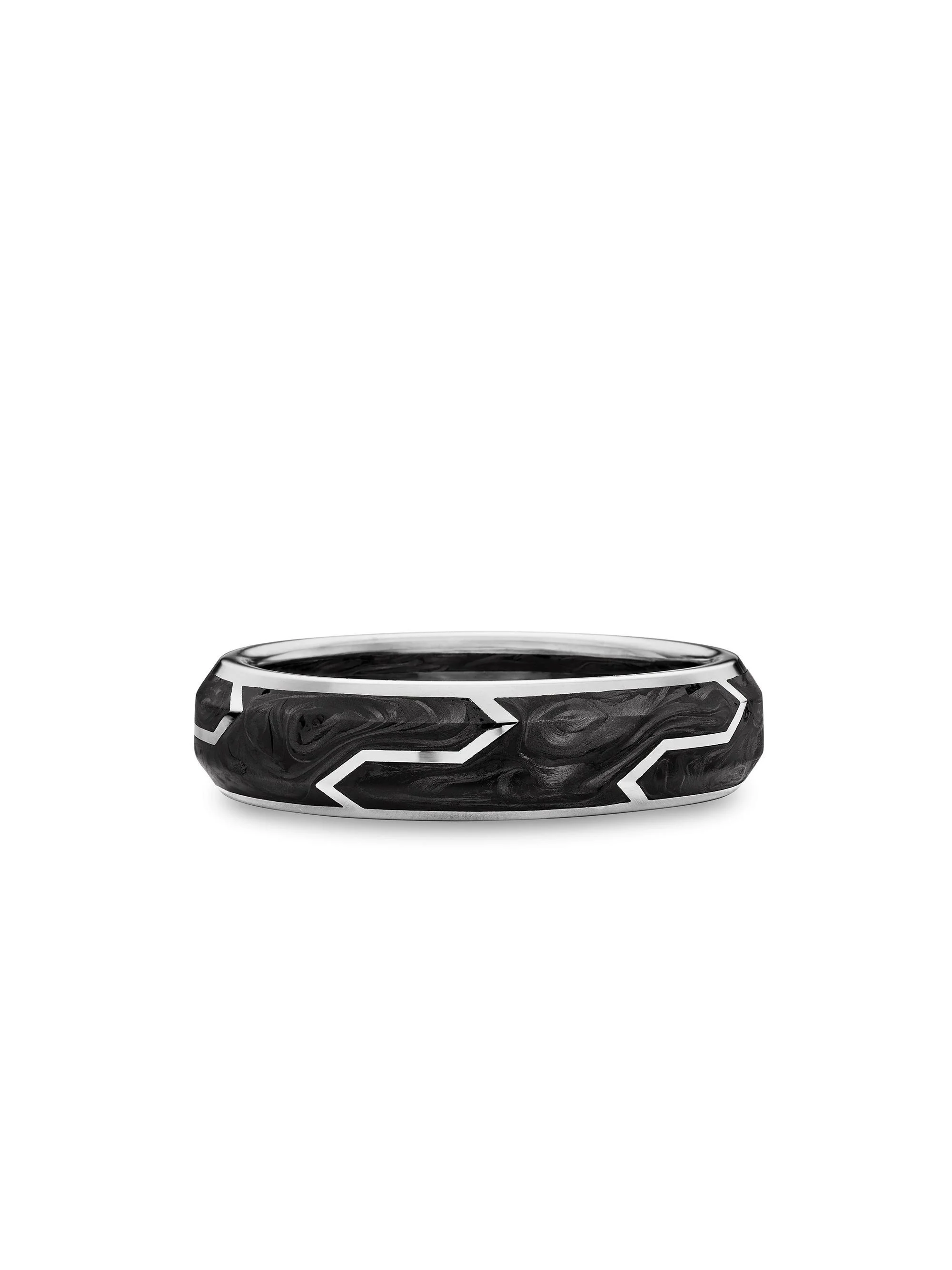 Men's Forged Carbon Band Ring in 18K White Gold, 6mm - Black - 1