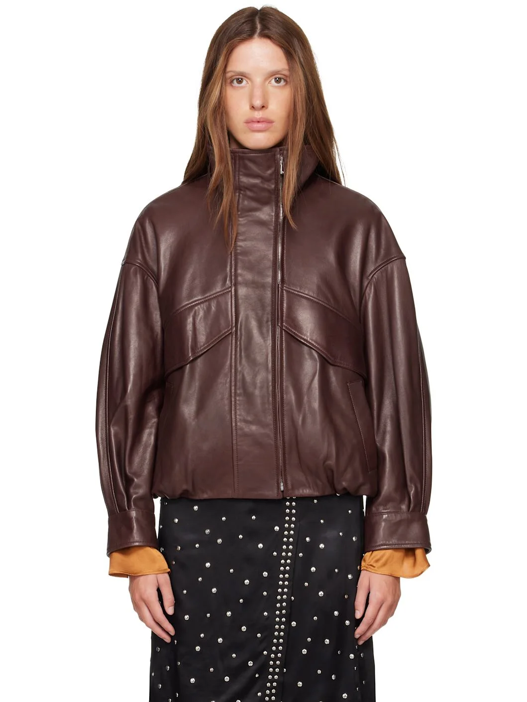 Brown Roland Leather Bomber Jacket - 1