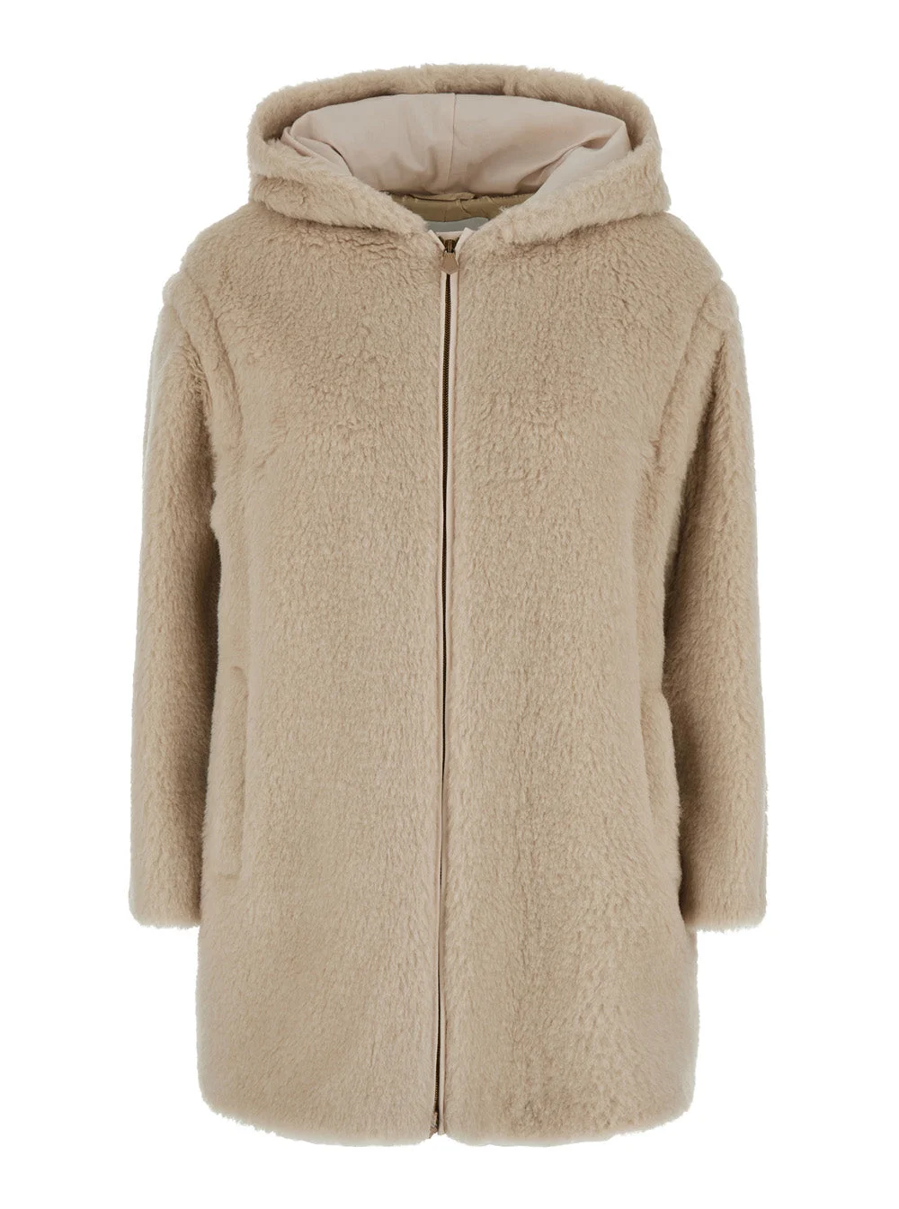 Max Mara Women 'Spadino' Beige Coat With Fixed Hood And Zip Closure In Alpaca And Wool Blend For Wo - 1