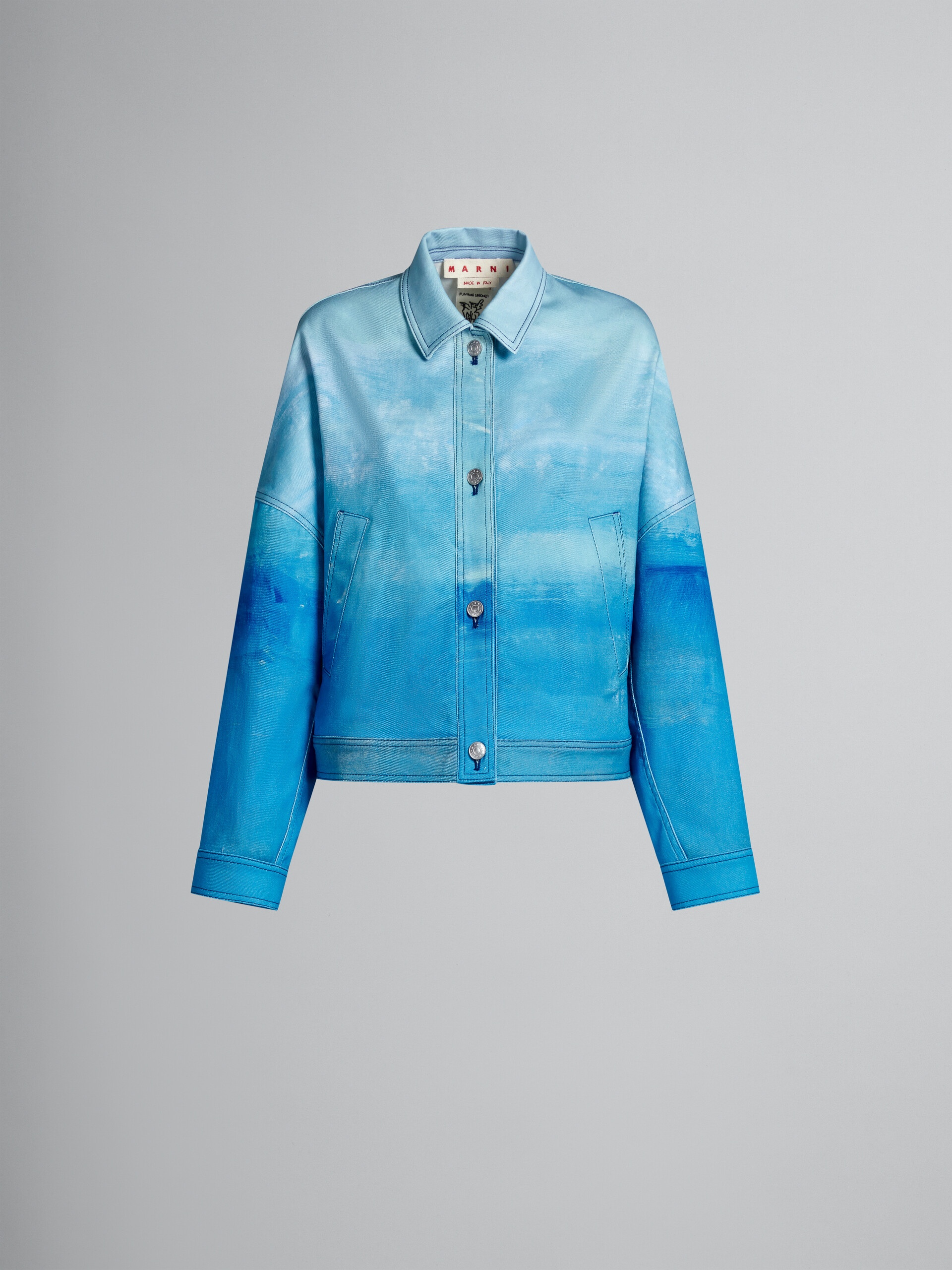 BLUE COTTON DRILL JACKET WITH NOTTE GIORNO PRINT - 1