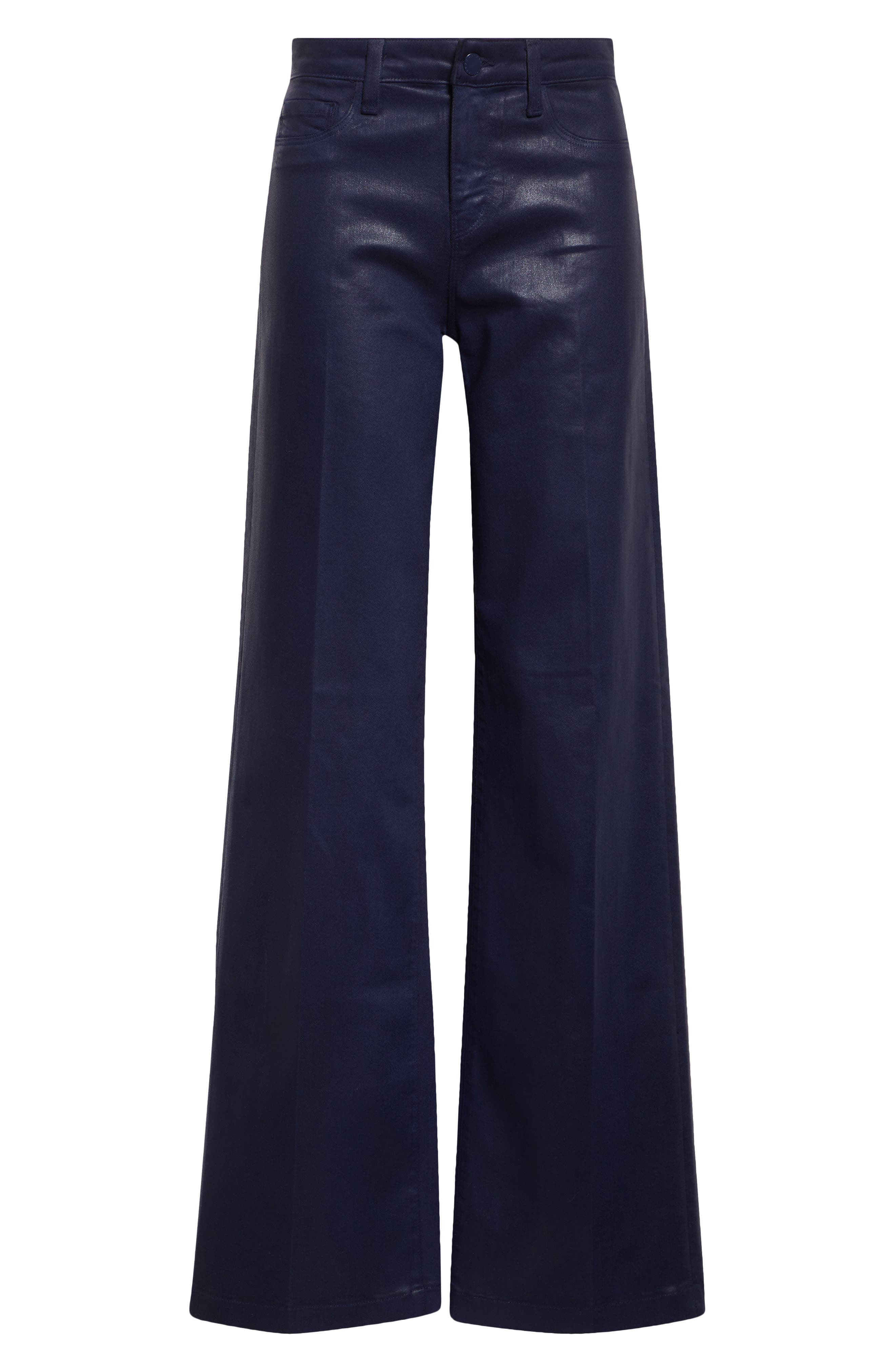 L'AGENCE Clayton High Waist Wide Leg Pants in Deep Midnight Coated at Nordstrom - 6