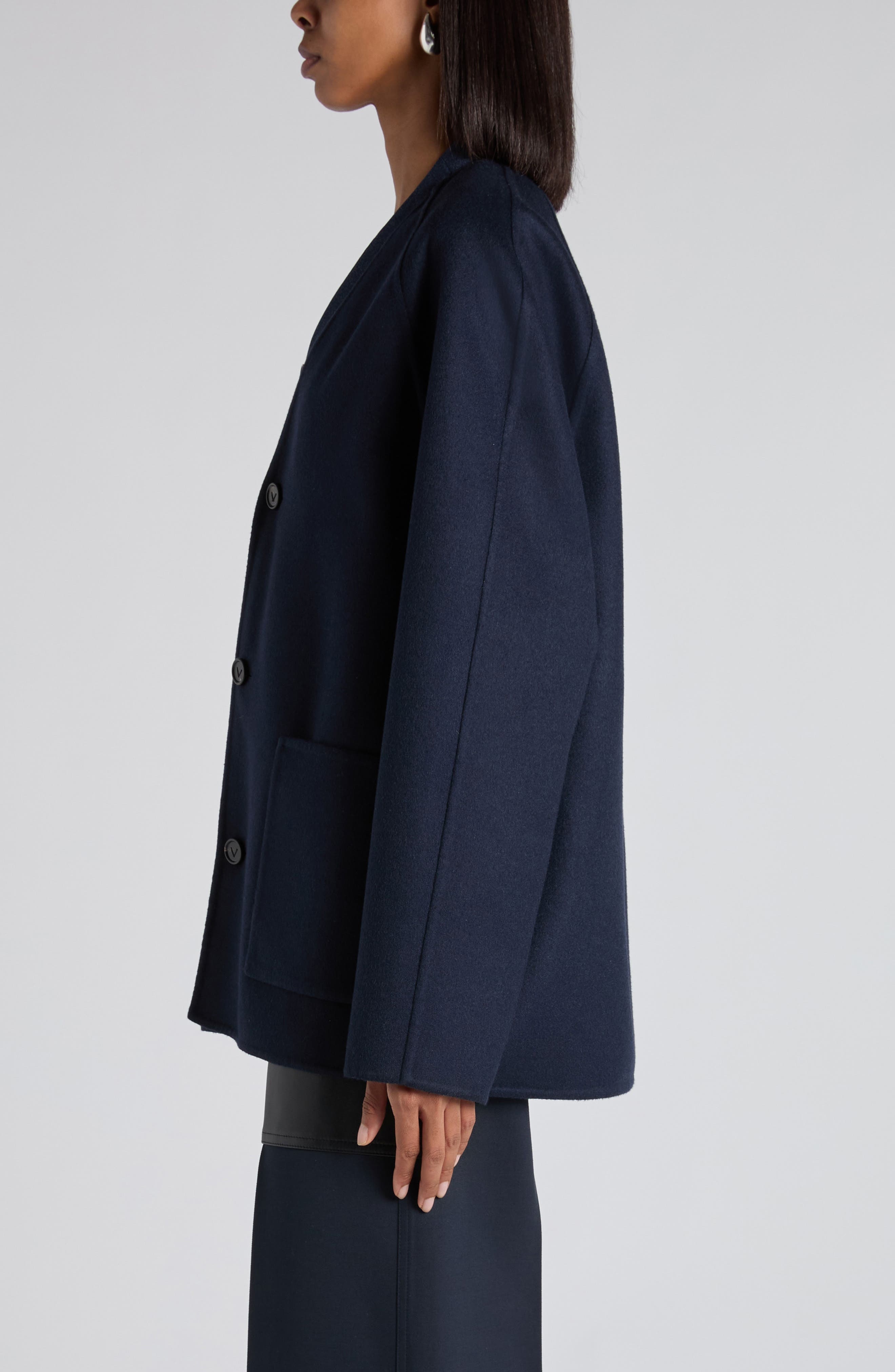 Bottega Veneta Light Wool & Cashmere Double Face Coat in 4121 Navy at Nordstrom - 4