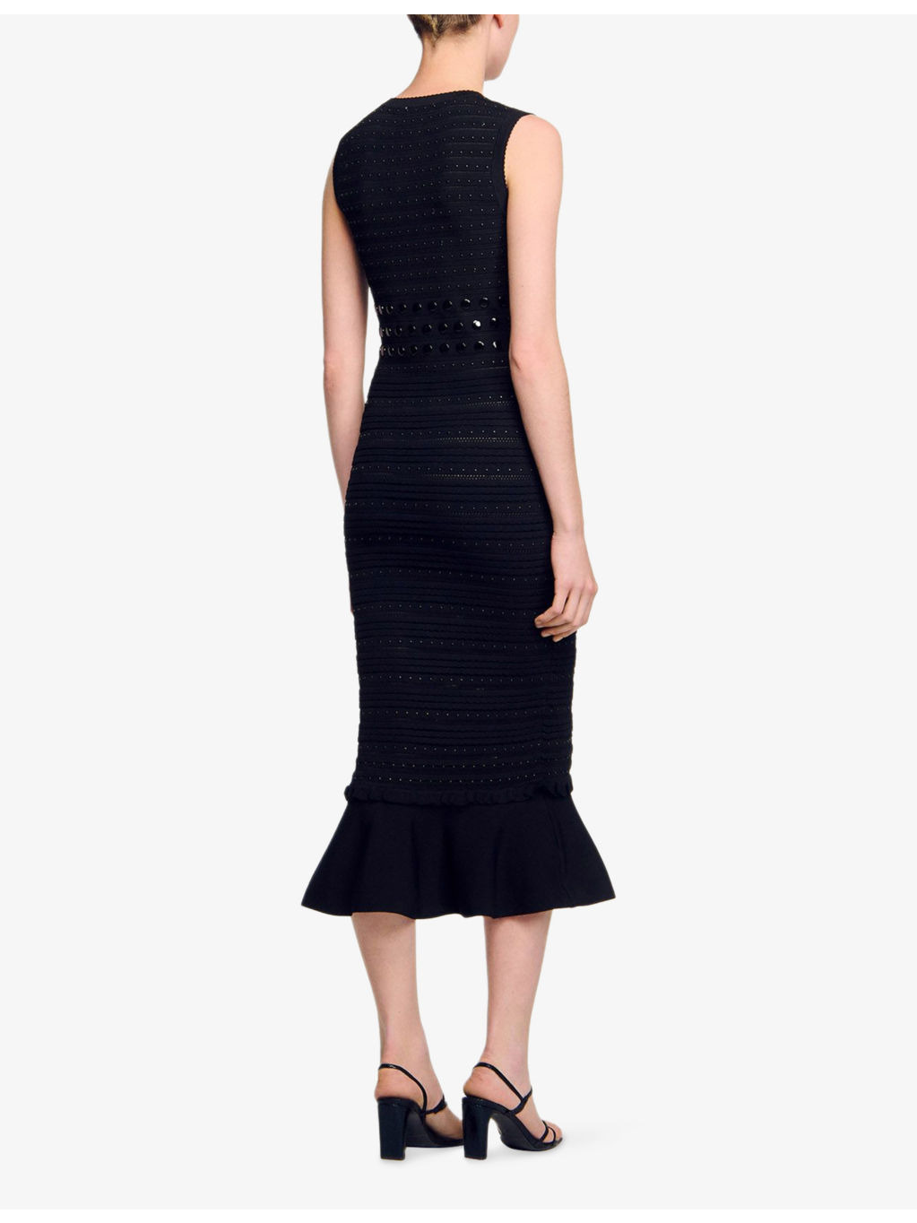 Sleeveless Stud-Embellished Knitted Midi Dress - 4