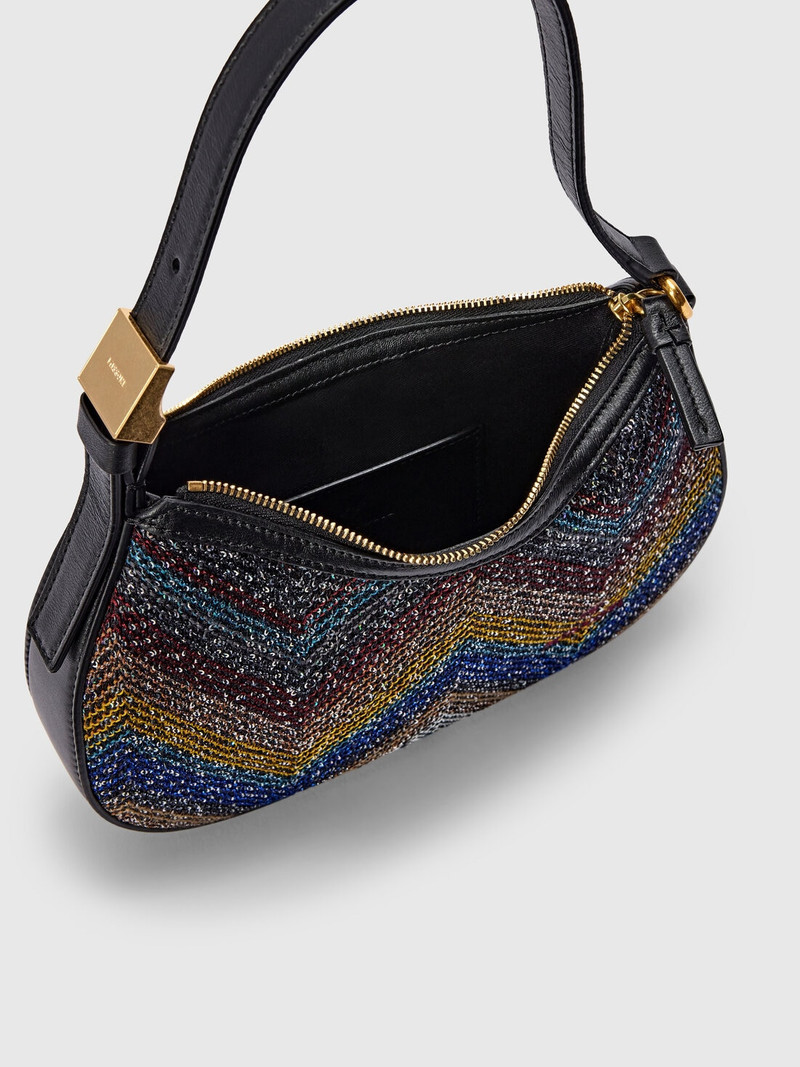 Zigzag fabric shoulder bag with sequins 4