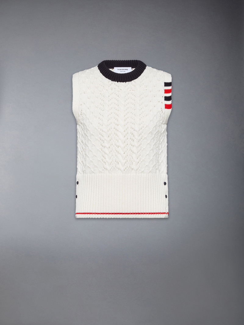 CABLE POINTELLE STITCH MERINO WOOL 4-BAR SHELL TOP 1